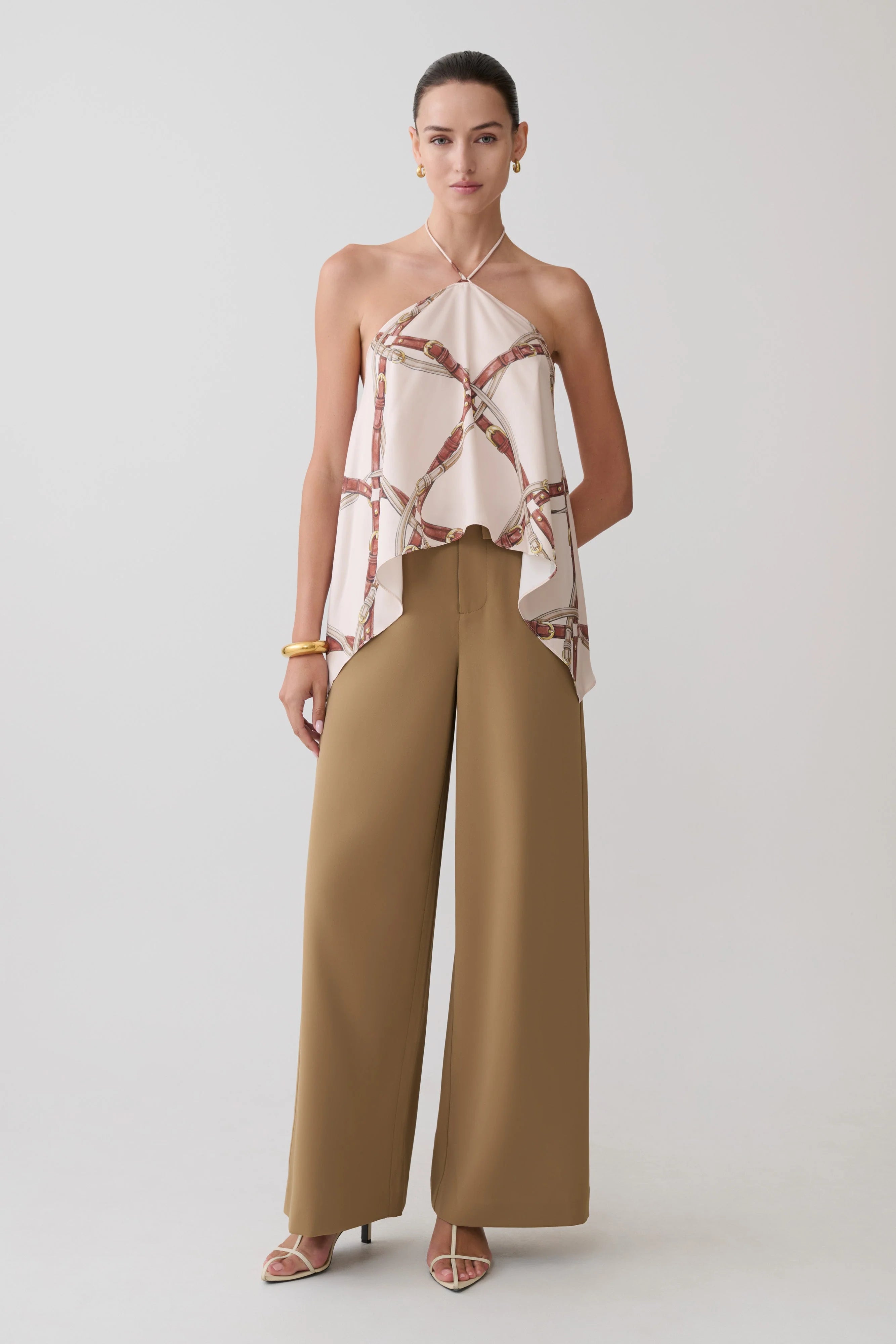 Adelaide Draped Satin Halter Top - Chain Print
