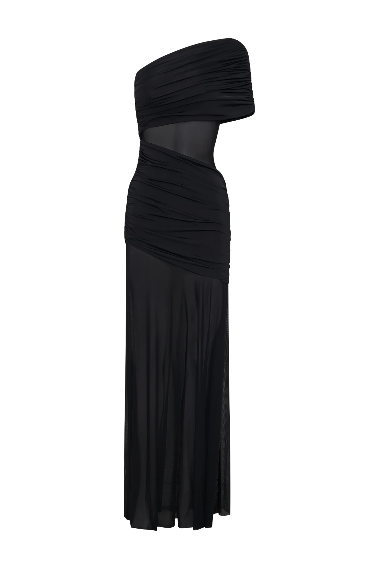 Dallas One Shoulder Mesh Maxi Dress - Black