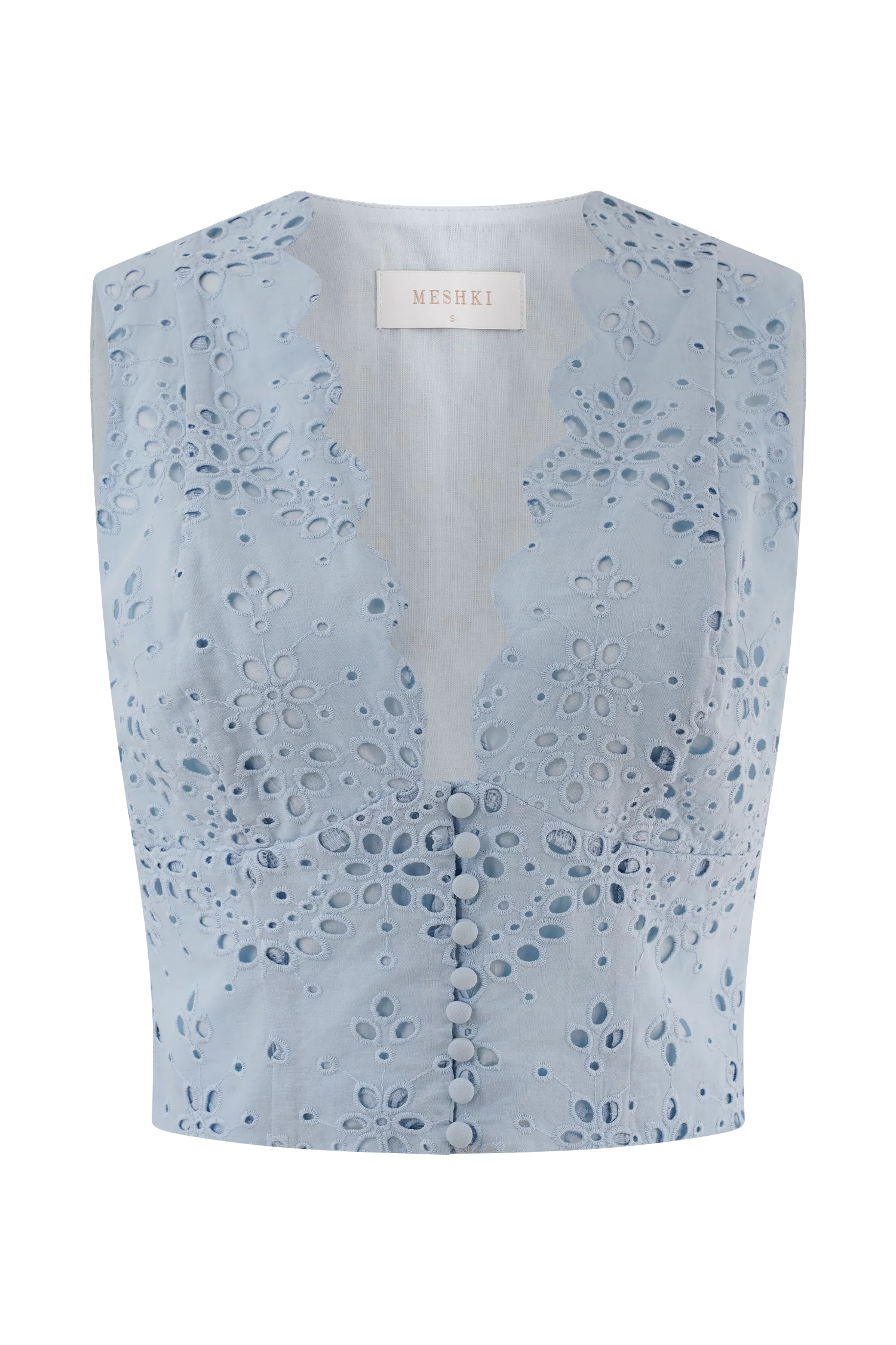 Arla Sleeveless Broderie Top - Pale Cornflower Blue