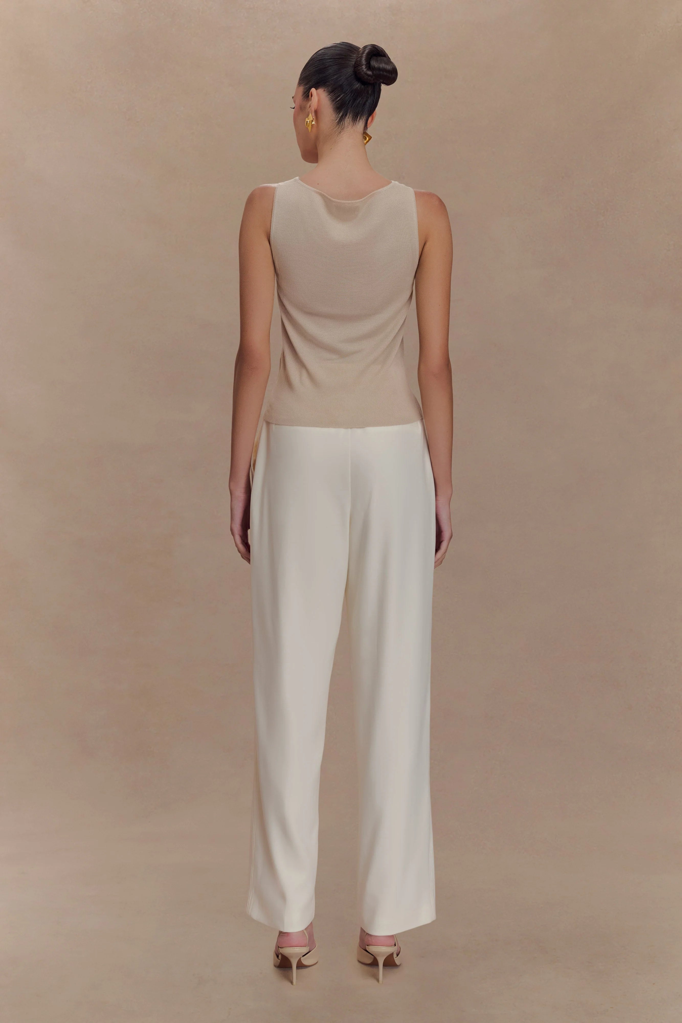 Brenda Draped Front Knit Top - Stone