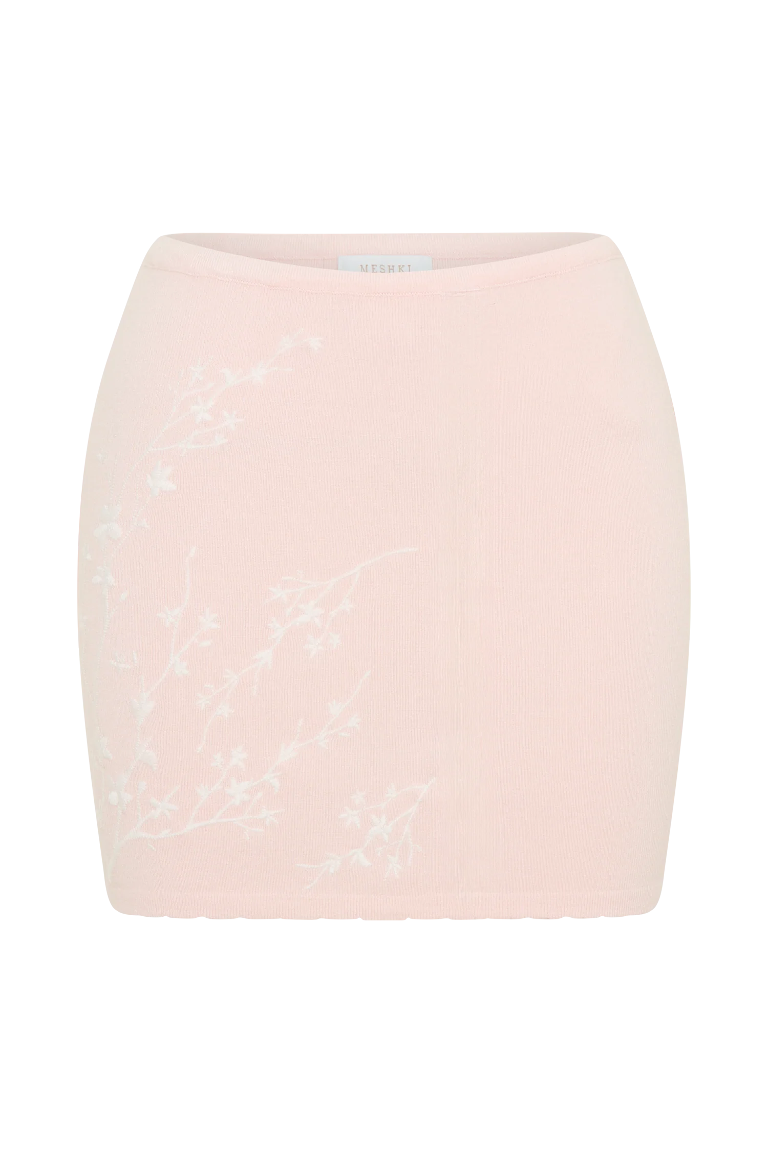 Monroe Embroidered Knit Mini Skirt - Baby Pink And Ivory