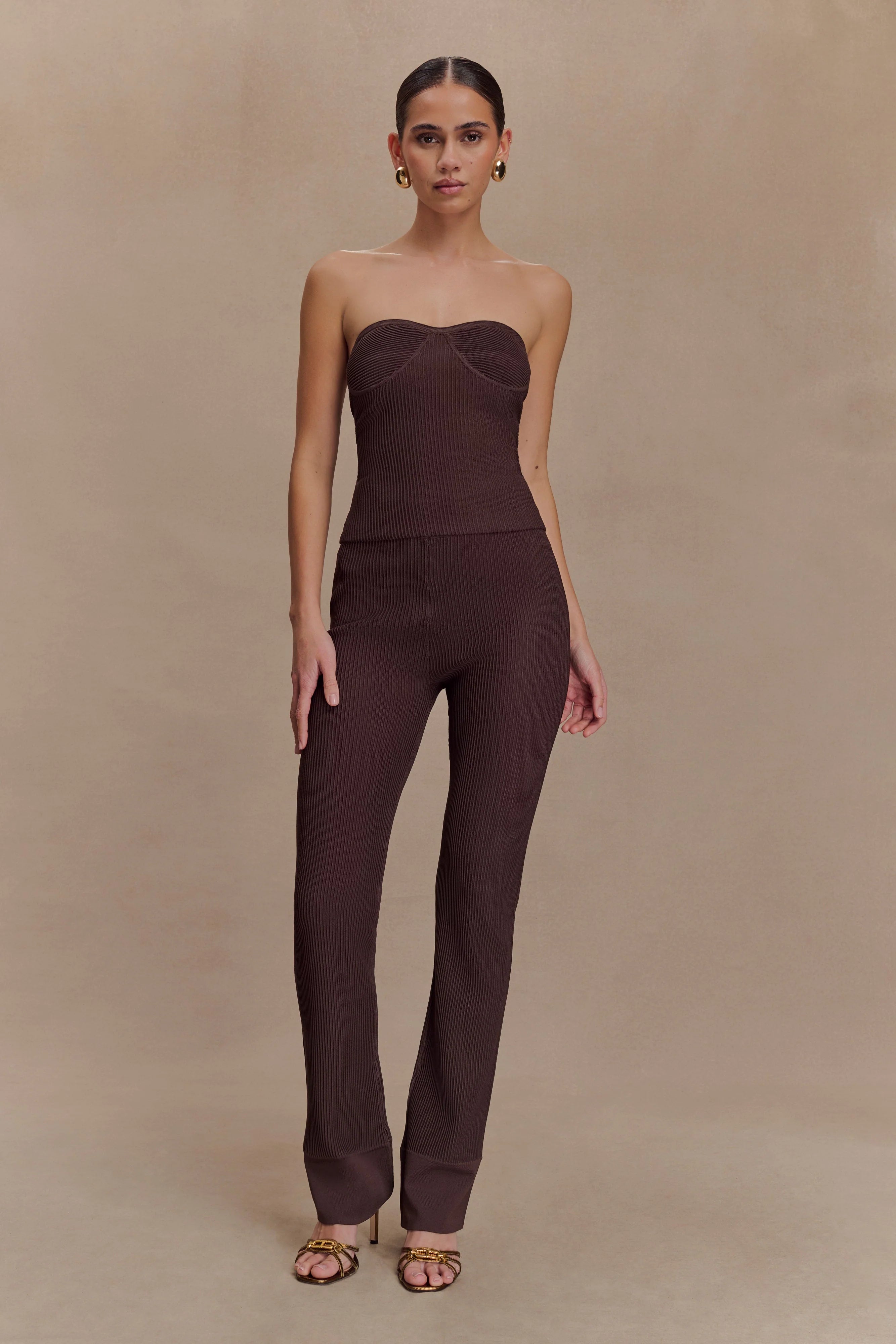 Elodie Strapless Cupped Knit Top - Chocolate