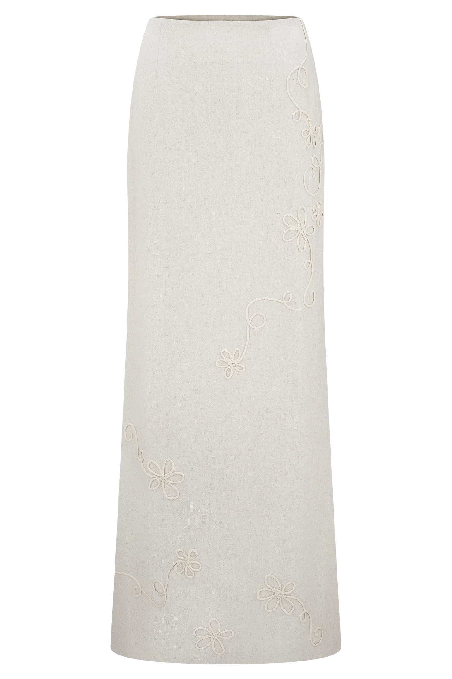 Casey Linen Embroidered Maxi Skirt - Natural