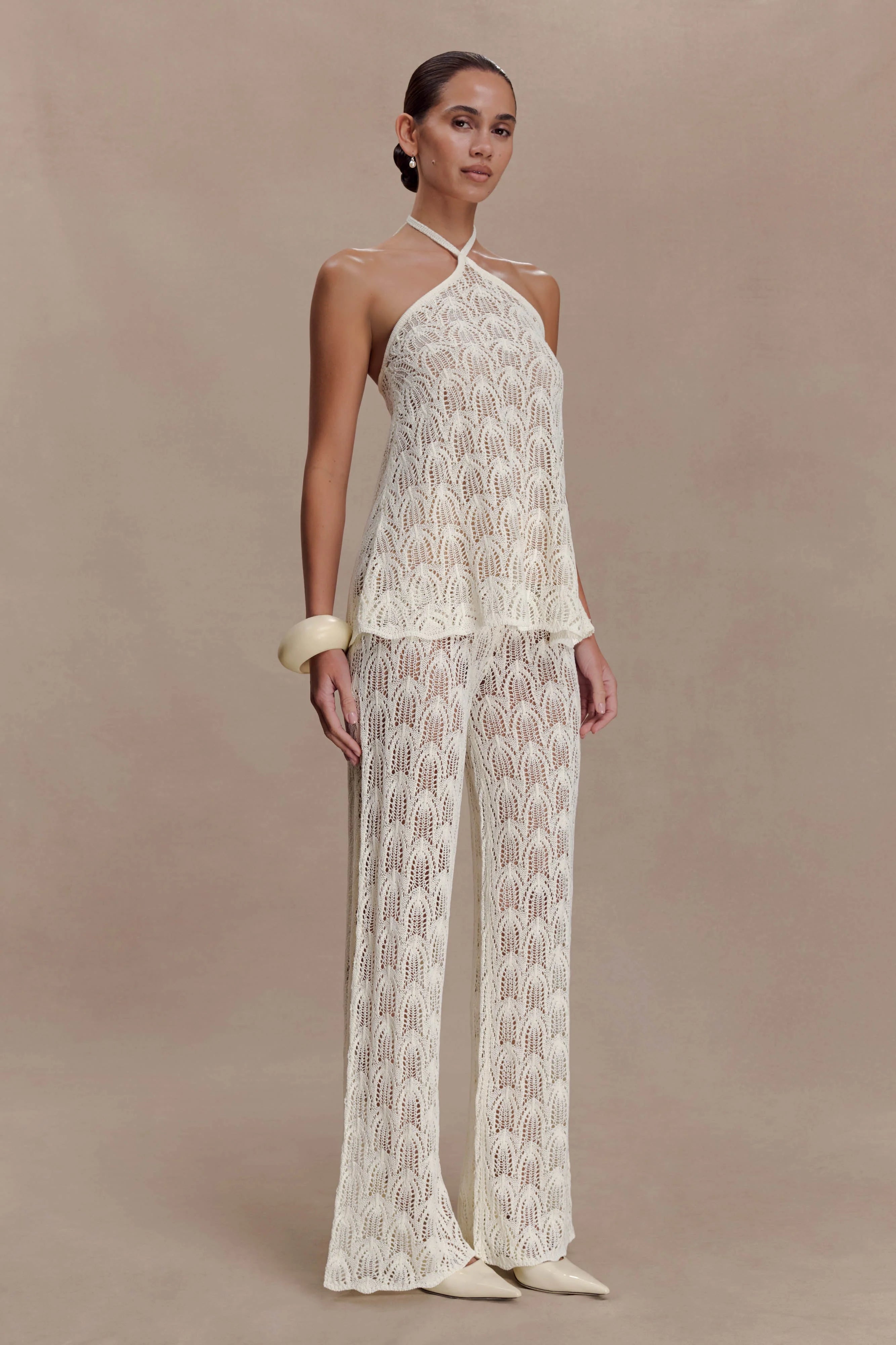 Corey Crochet Halter Neck Top - Ivory