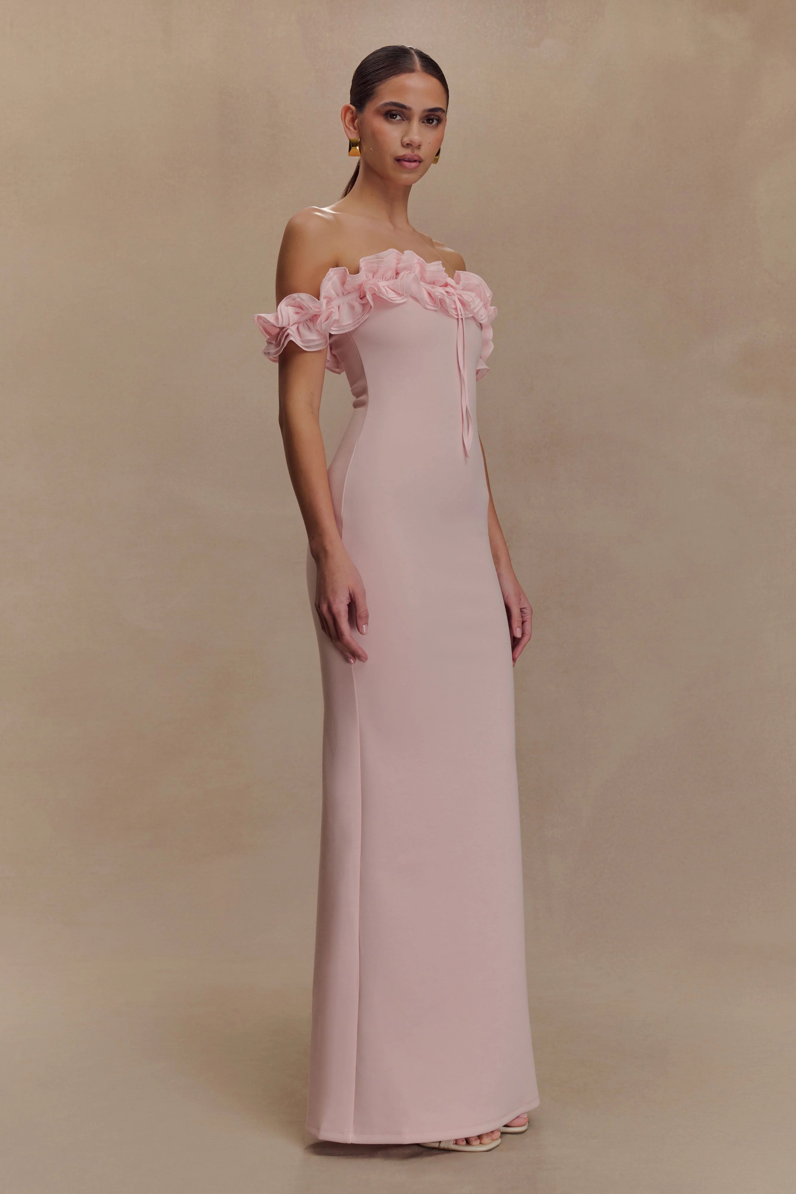 Nova Ruffle Off Shoulder Maxi Dress - Ballet Pink