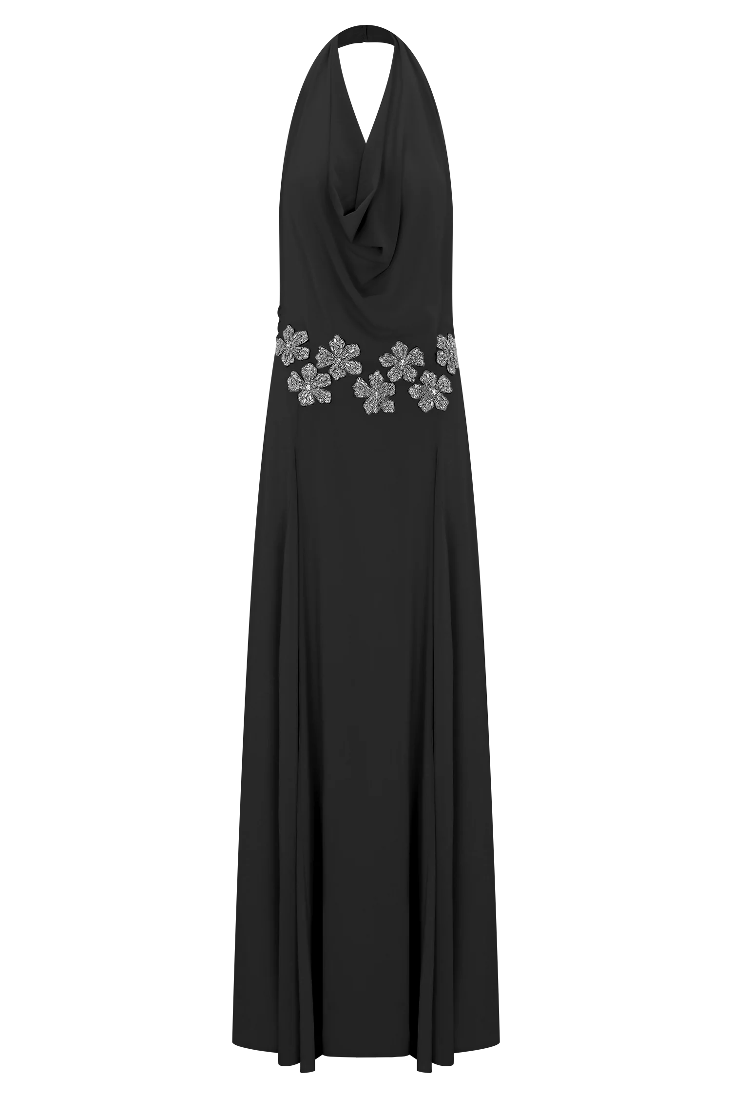 Santal Floral Chiffon Halter Maxi Dress - Black