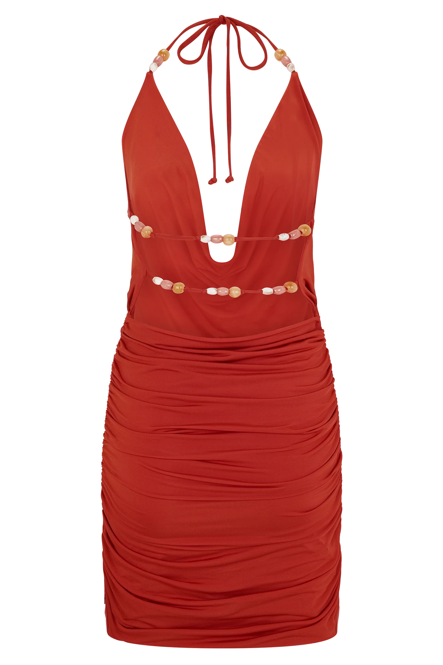 Astraeus Beaded Cowl Mini Dress - Desert Red