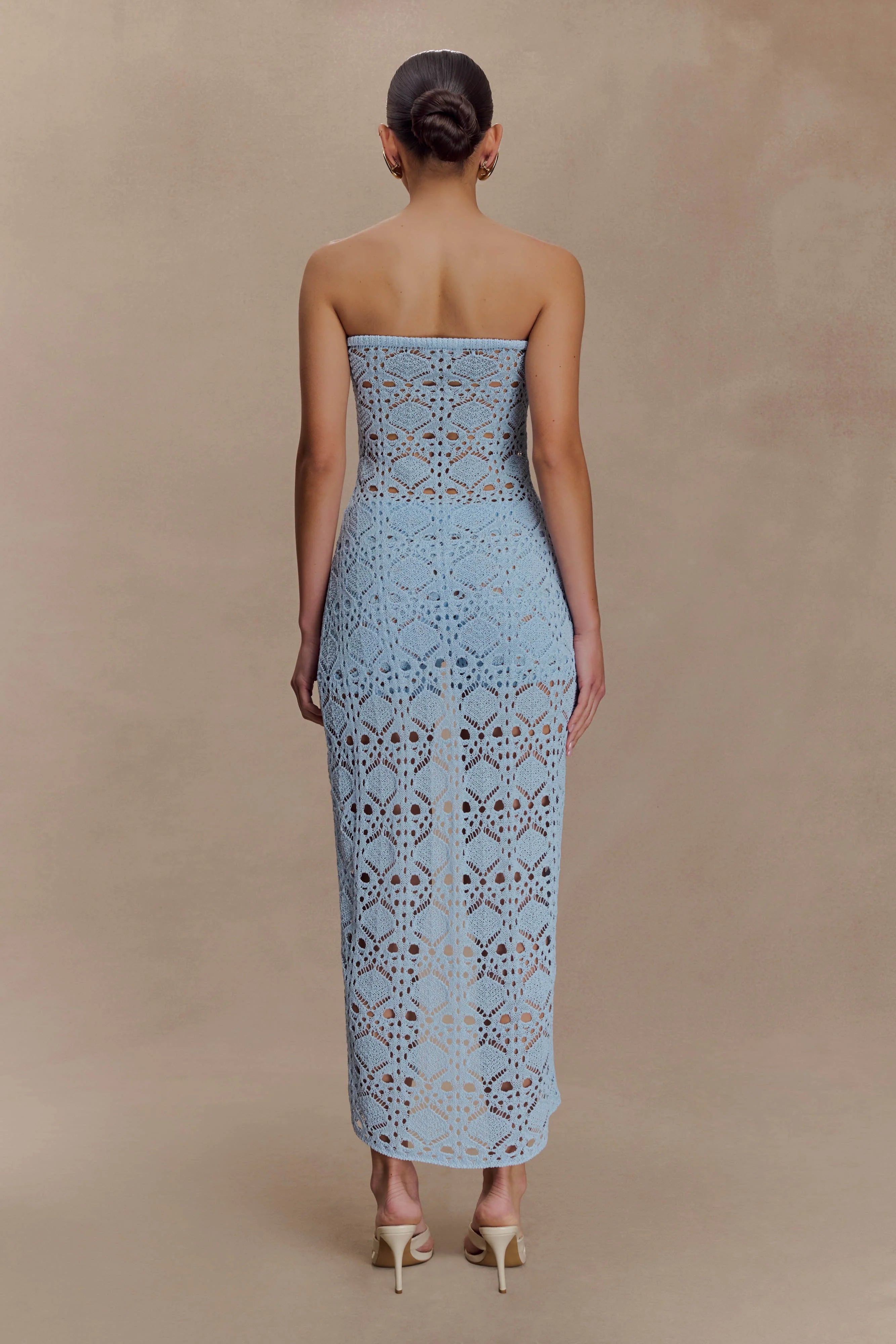Aeline Strapless Crochet Knit Top - Sky Blue