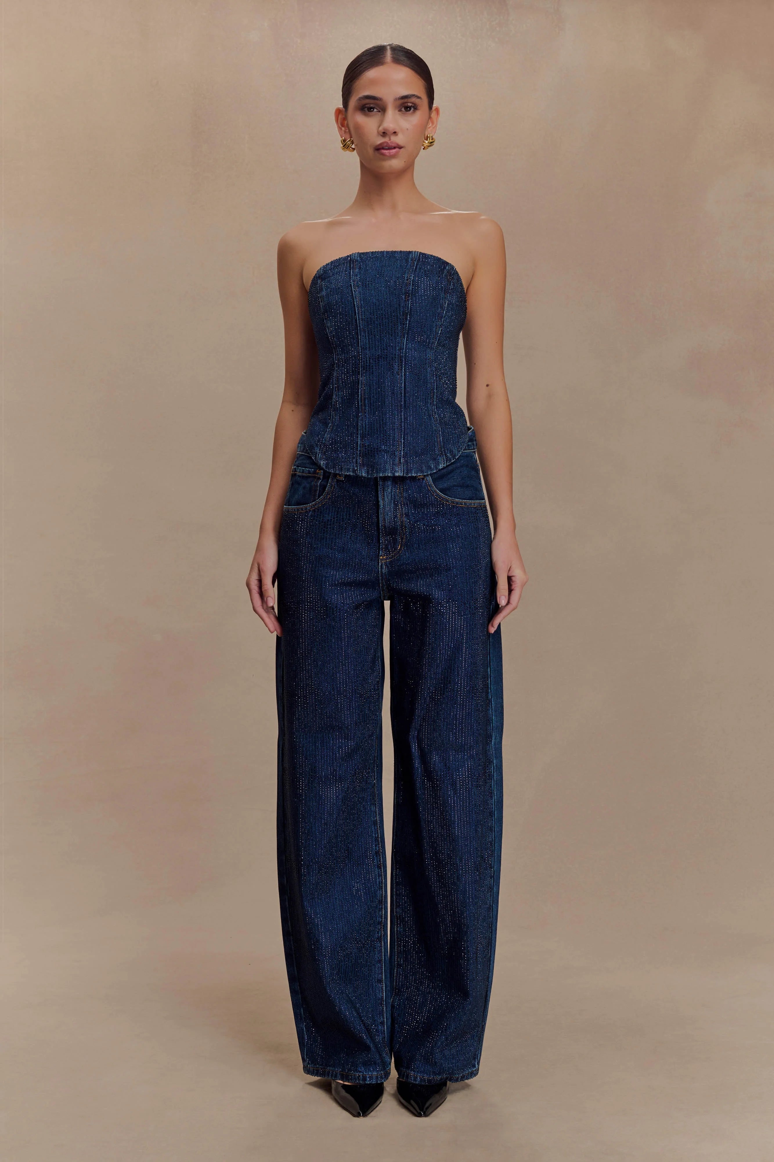 Monte Strapless Diamante Denim Corset - Midnight Blue