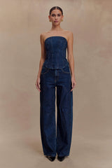 Monte Strapless Diamante Denim Corset - Midnight Blue