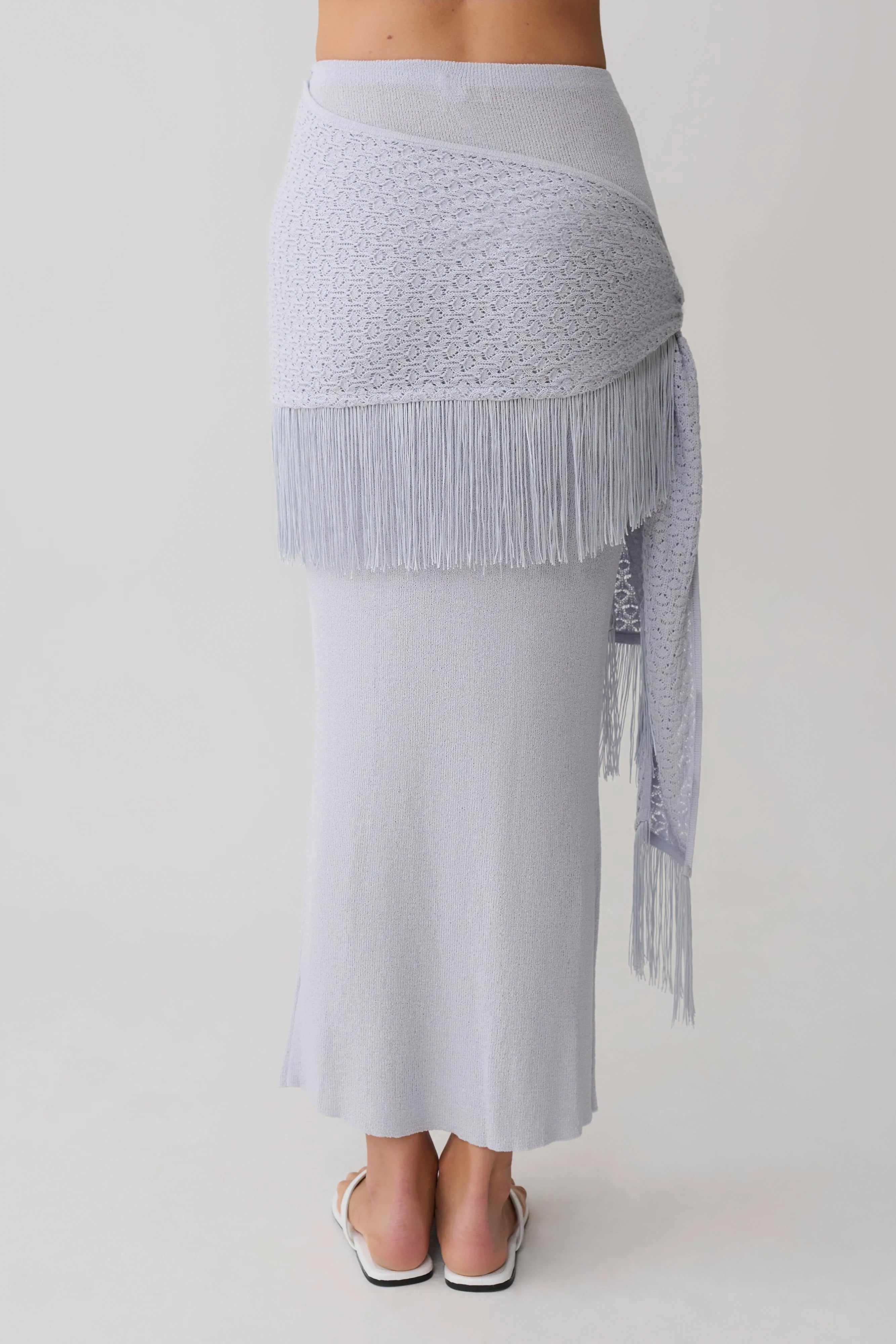 Jaytee Knit Maxi Skirt With Fringe Tie - Sky Blue