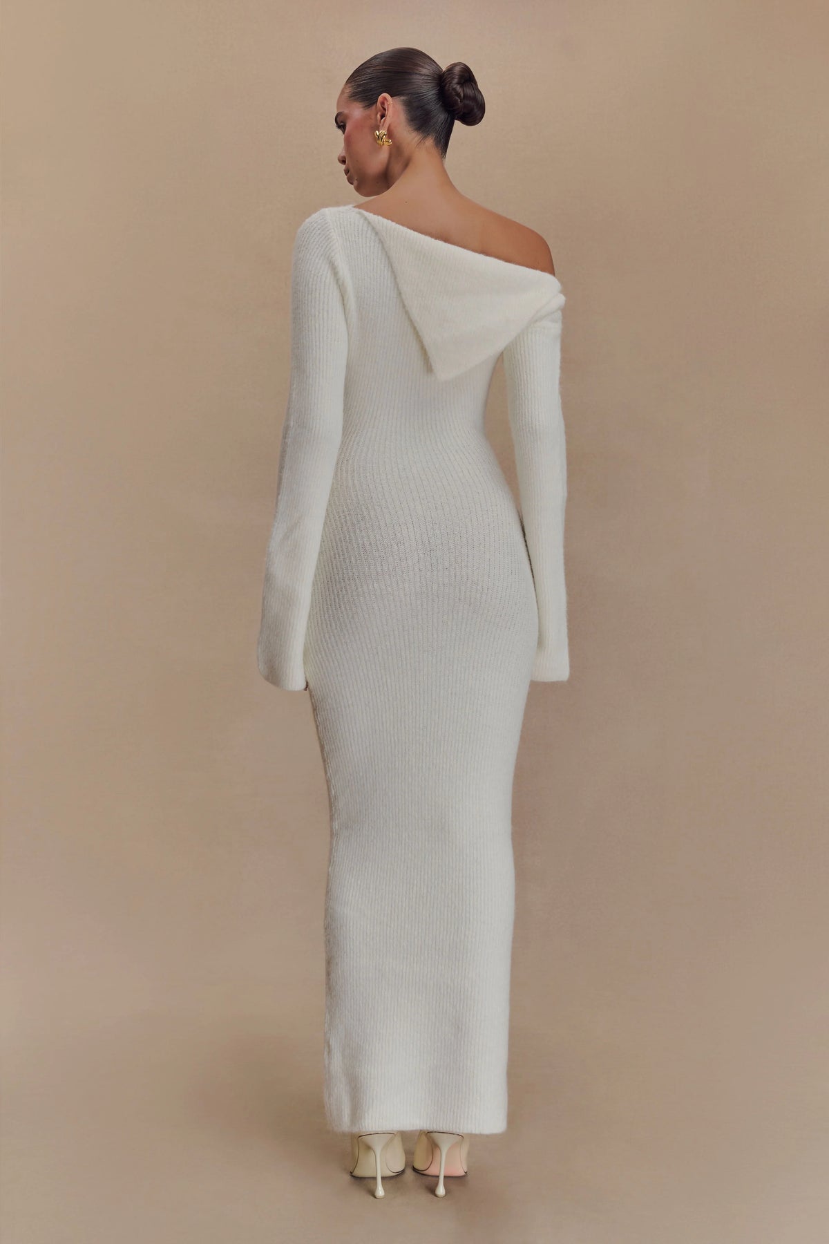 Magenta One Shoulder Fluffy Knit Midi Dress - Ivory