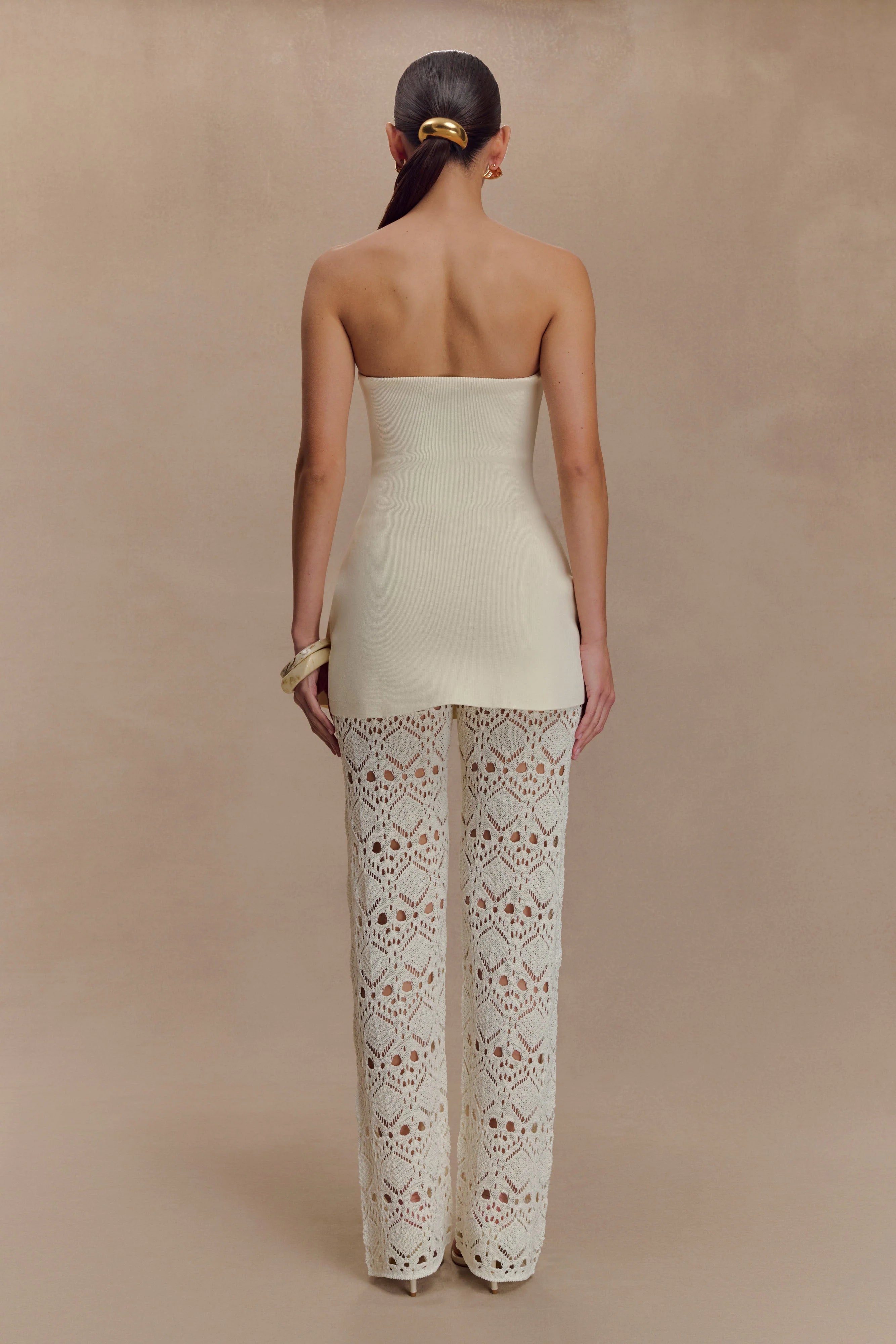 Anette Bandage Knit Strapless Top - Ivory