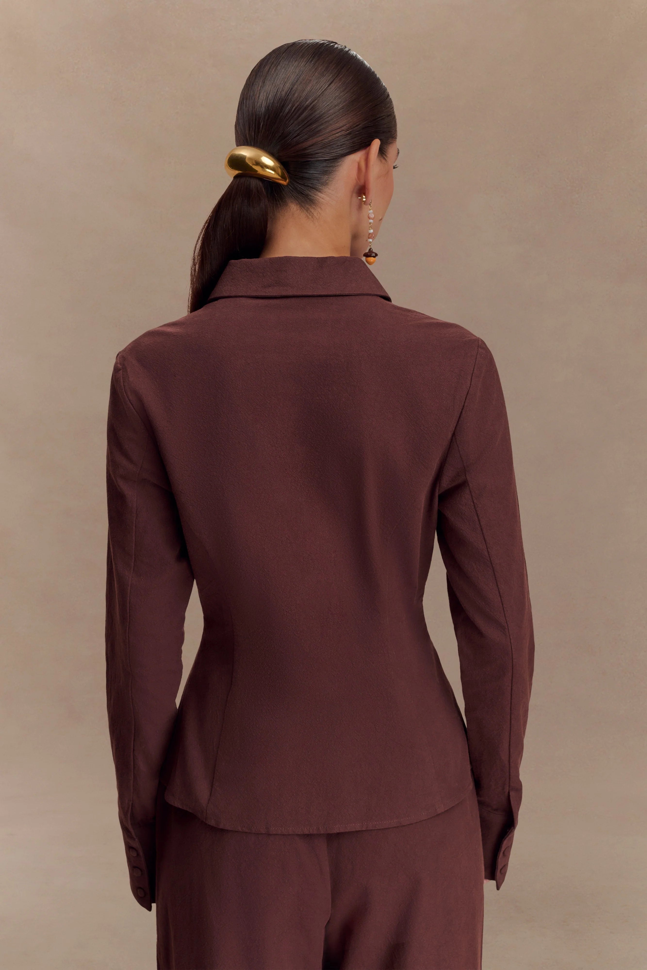Annalee Cotton Beaded Tie Shirt - Dark Espresso