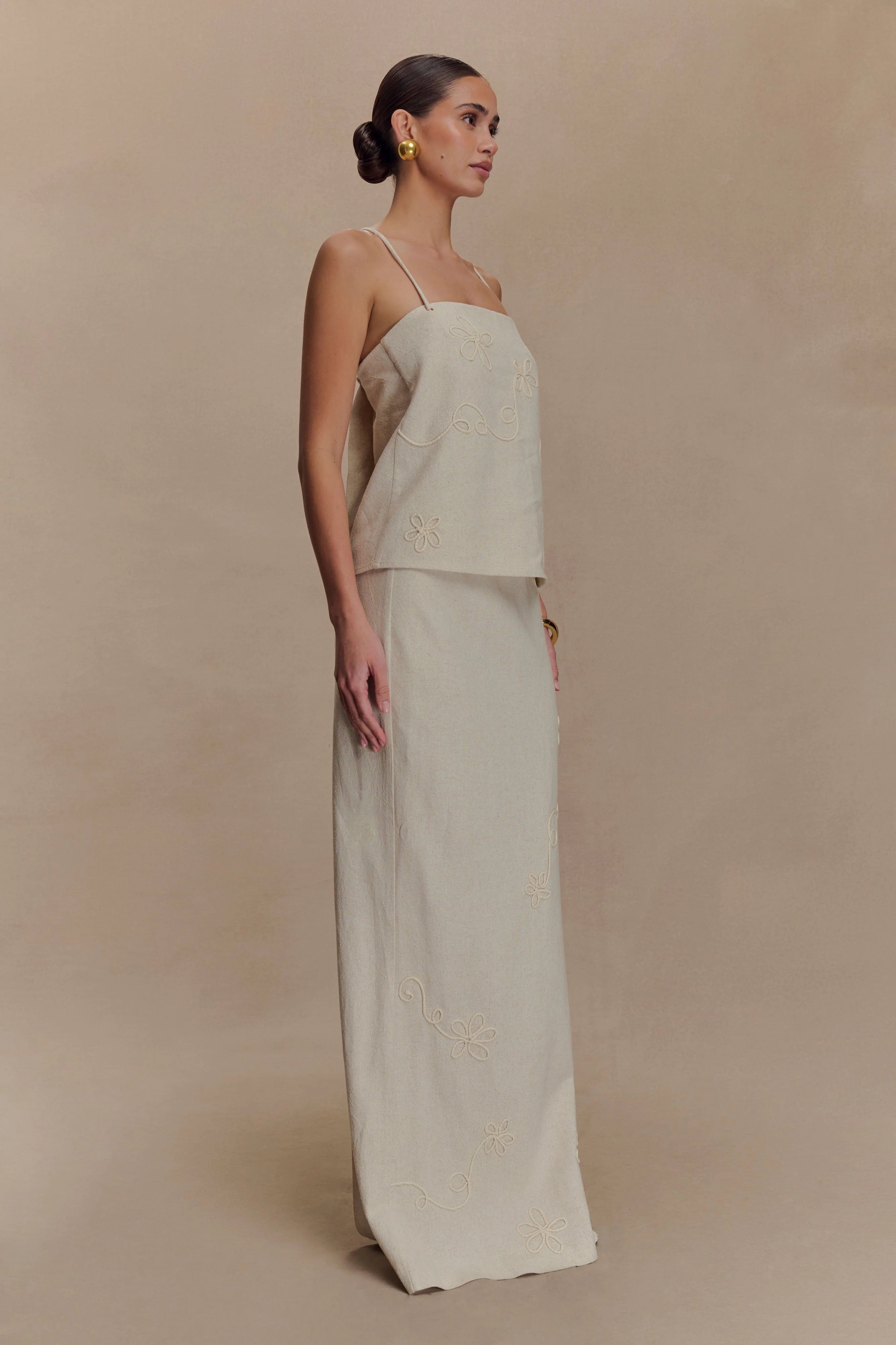 Casey Linen Corded Embroidered Linen Top - Natural