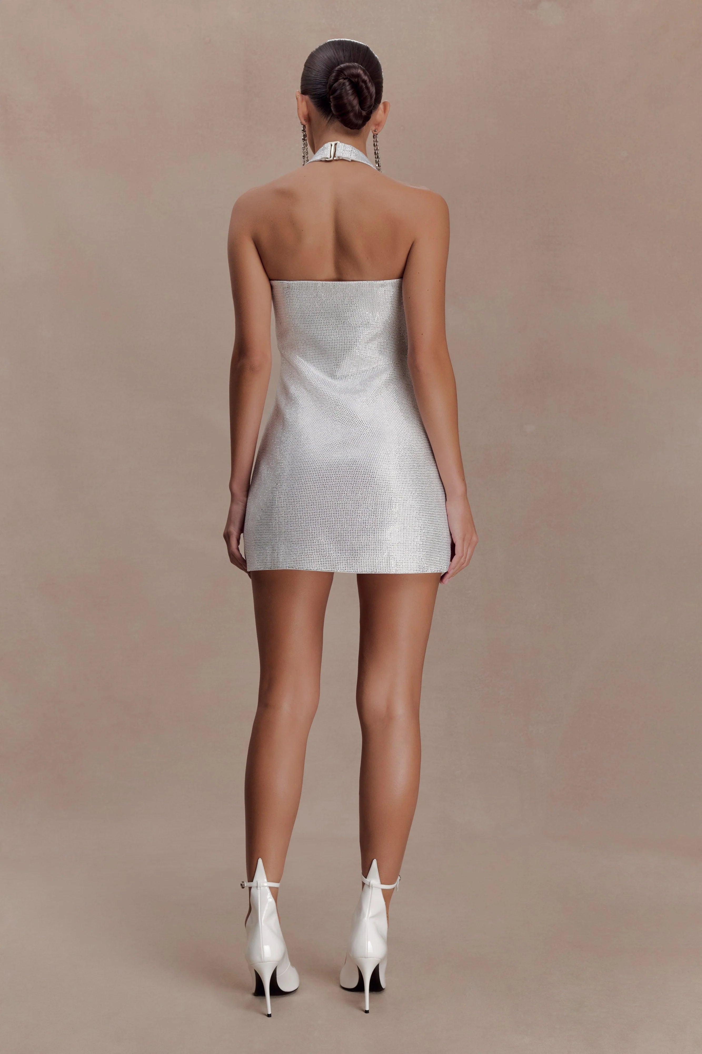Raina Diamante Halter Mini Dress - White
