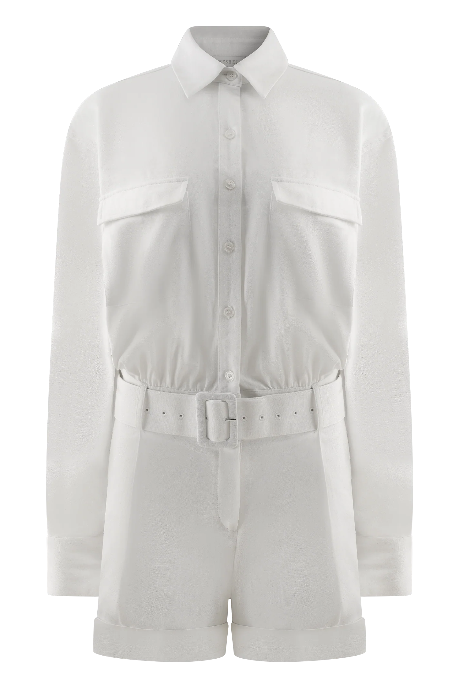 Adia Linen Belted Playsuit - White