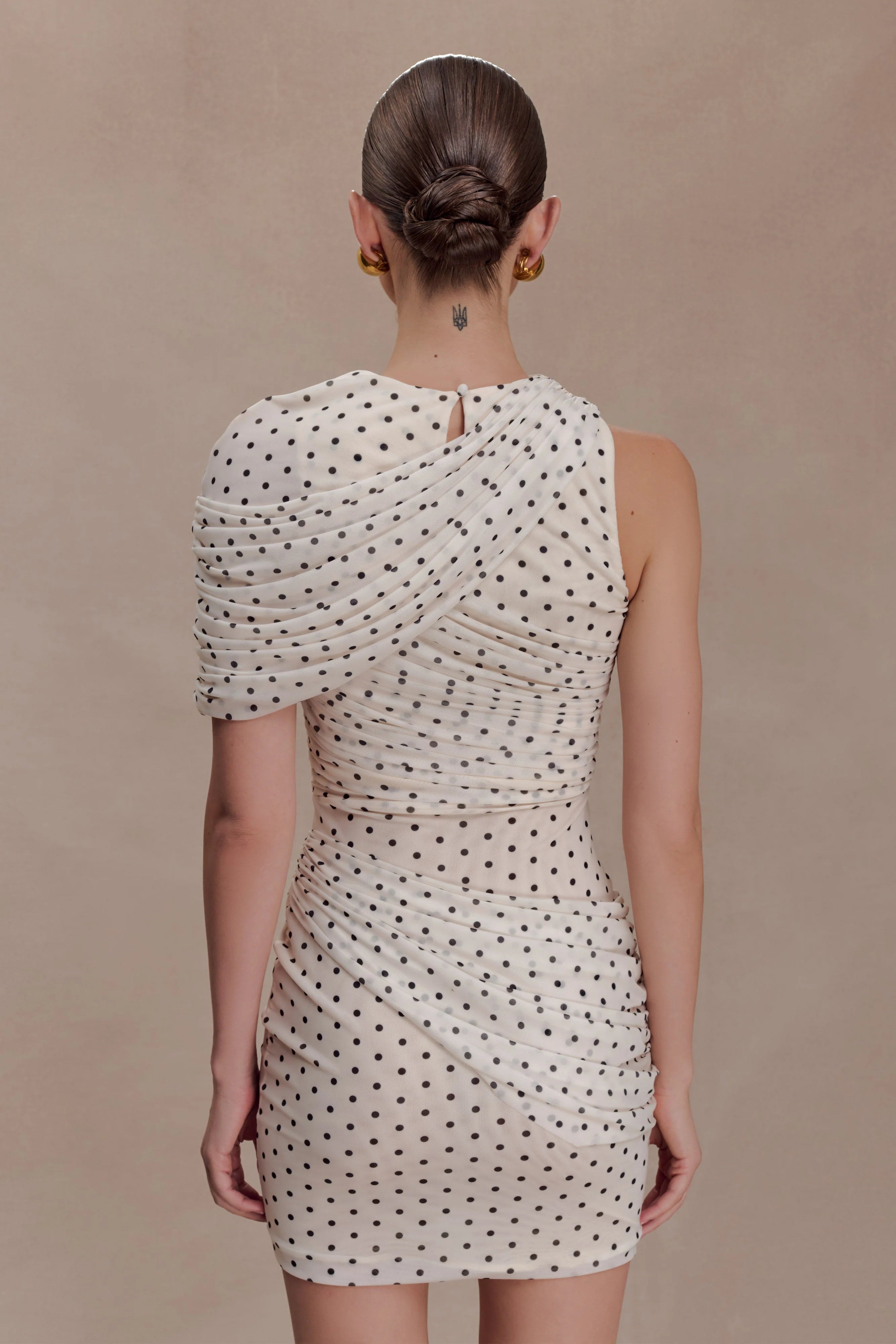 Adrienne One Shoulder Mesh Mini Dress - Polka Dot