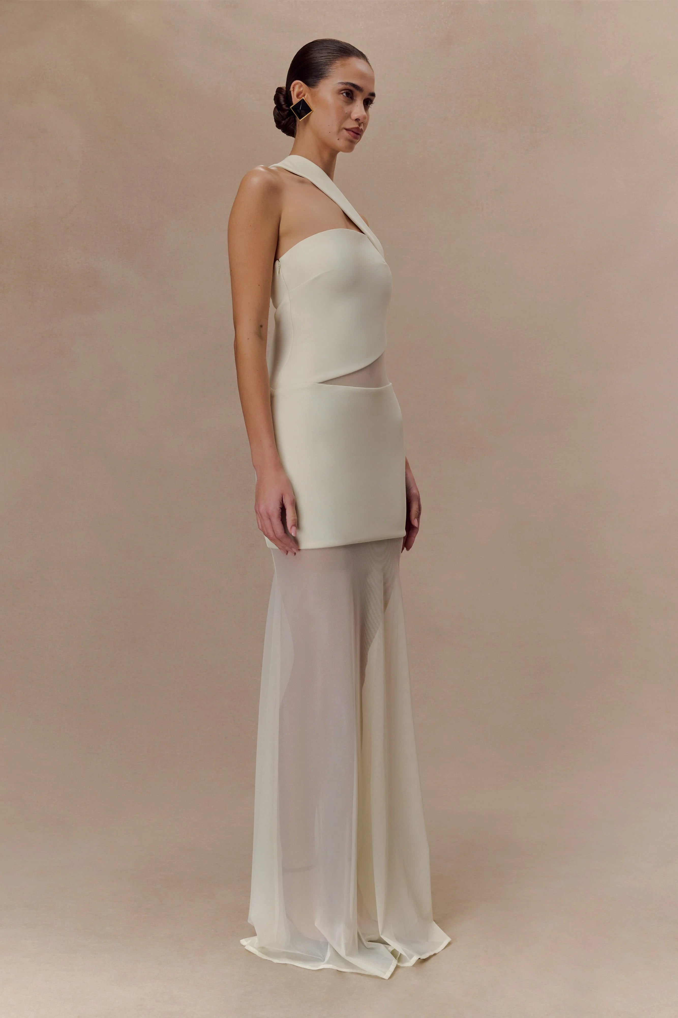 Vashti Cut Out Mesh Maxi Dress - Ivory