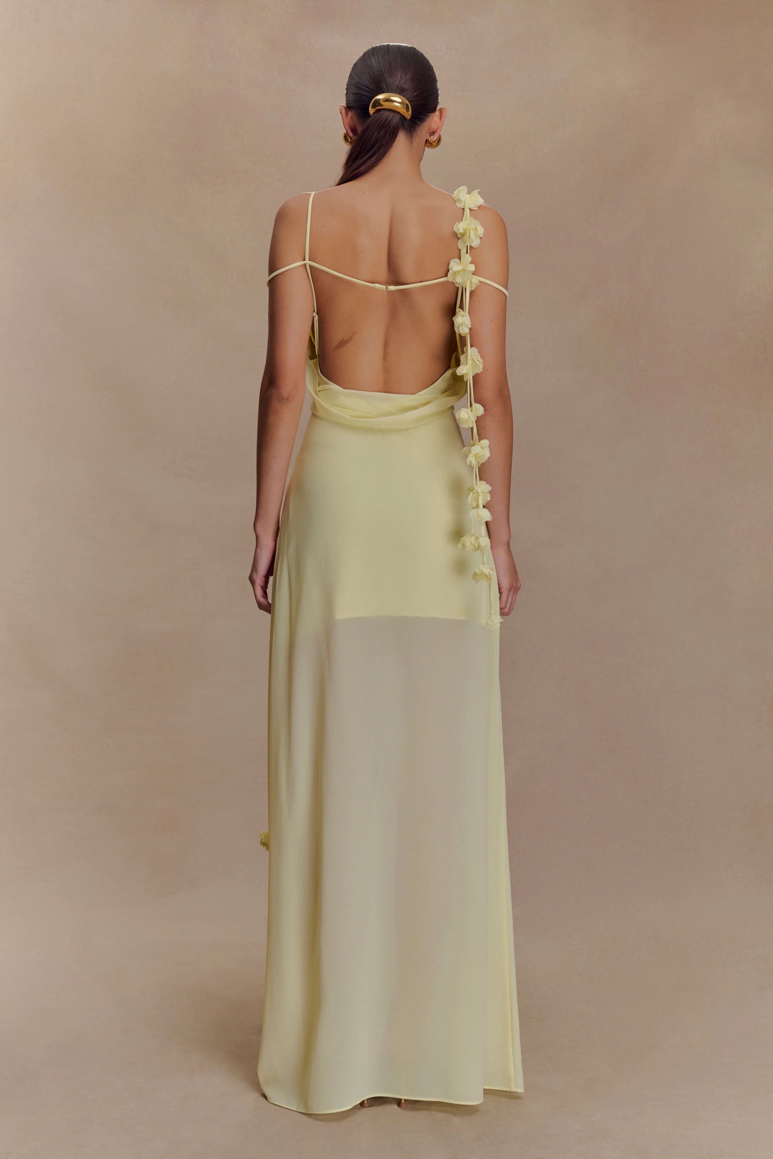 Rosalie Floral Chiffon Maxi Dress - Pastel Lemon