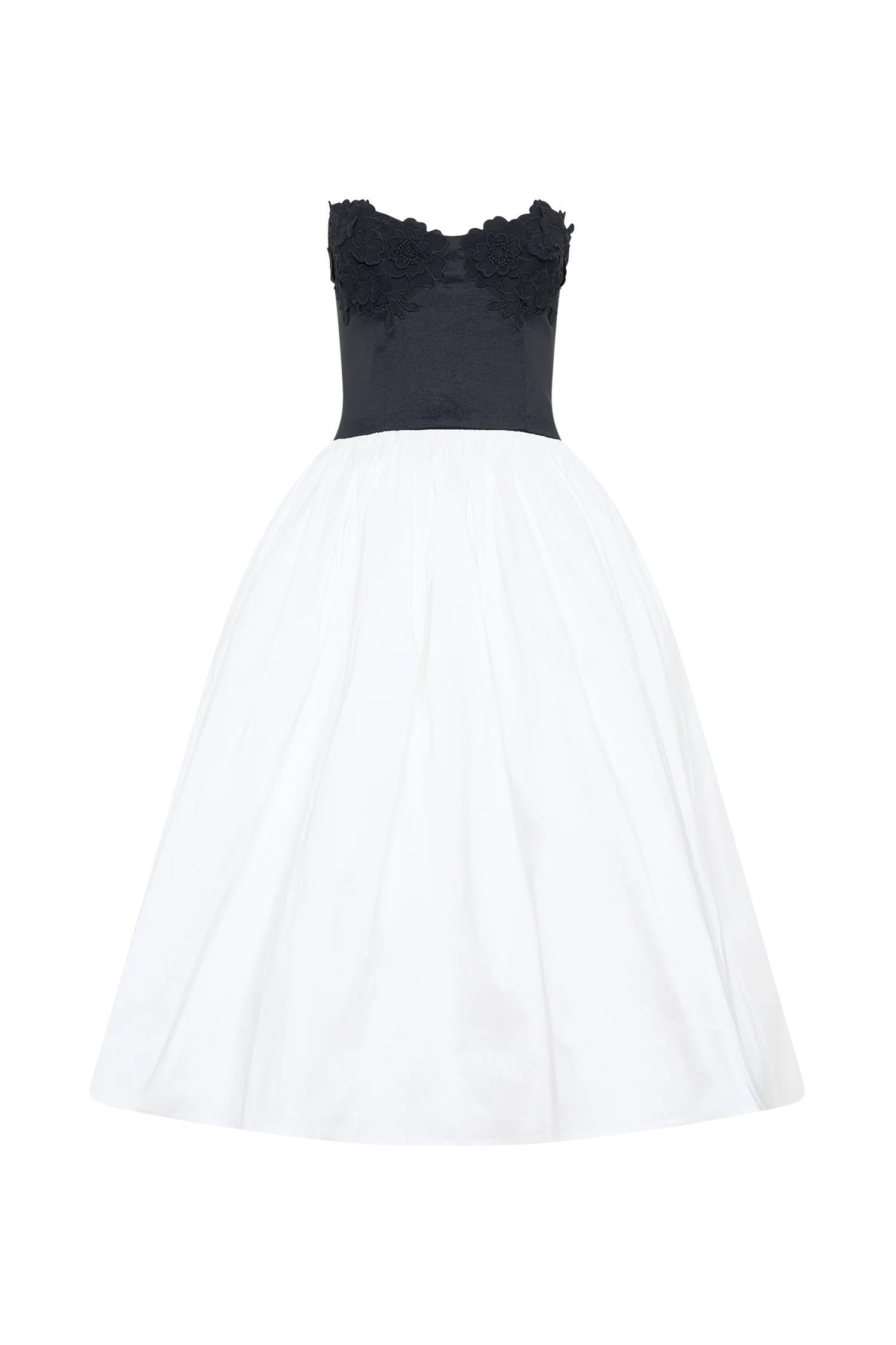 Elyssa Embroidered Contrast Midi Dress - Black/White