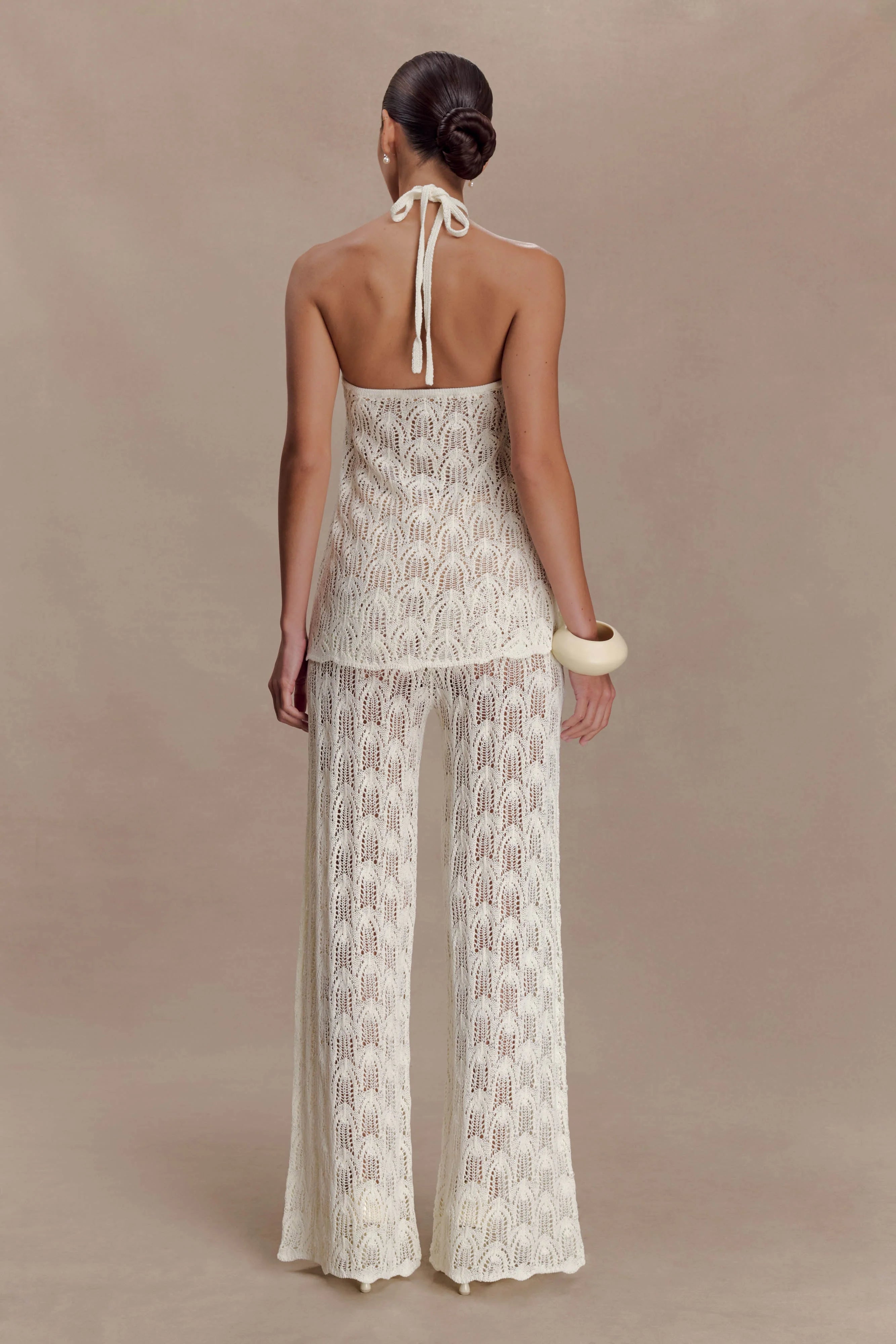 Corey Crochet Halter Neck Top - Ivory