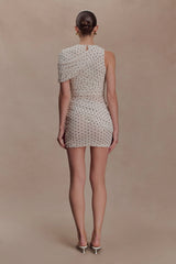 Adrienne One Shoulder Mesh Mini Dress - Polka Dot