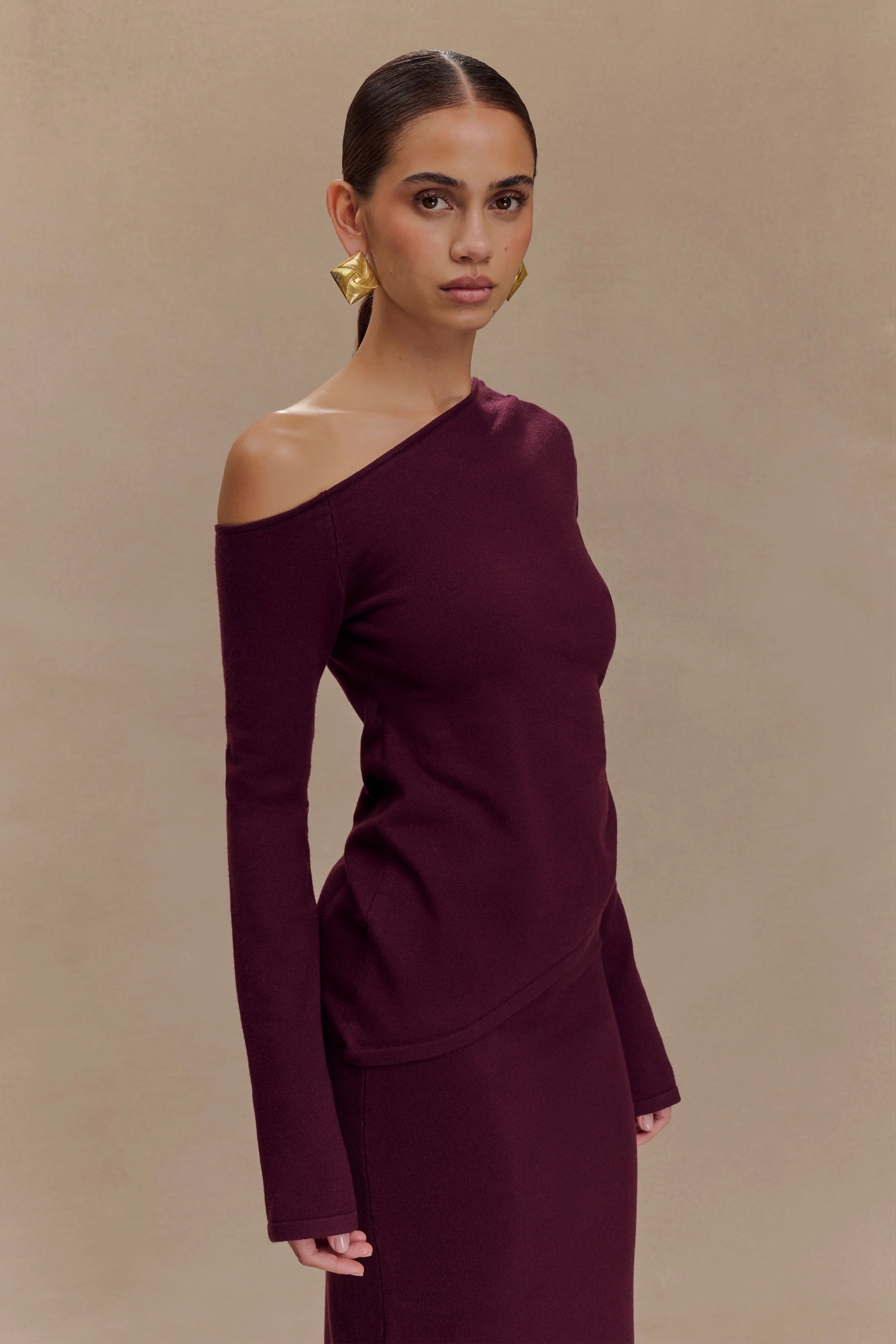 Miles Off Shoulder Knit Top - Plum
