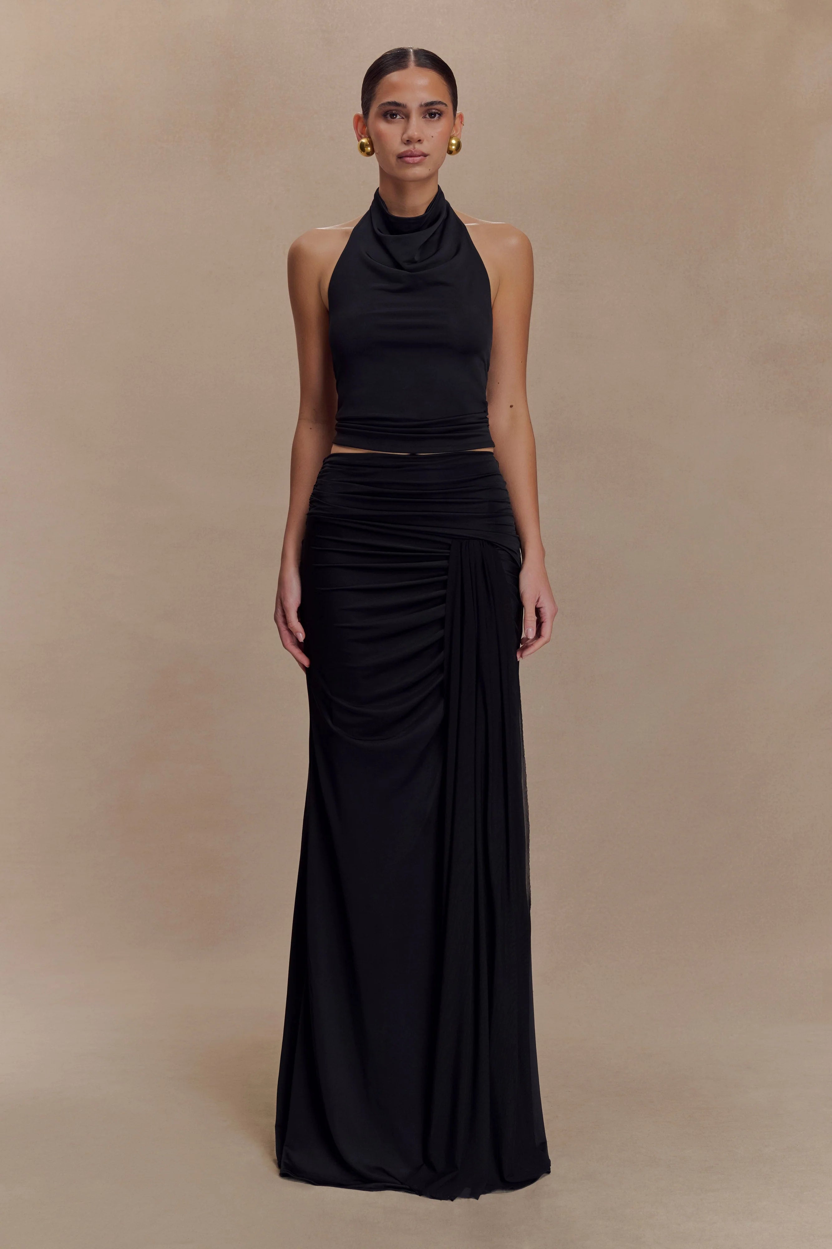 Calandra Slinky Halter Top With Hardware - Black