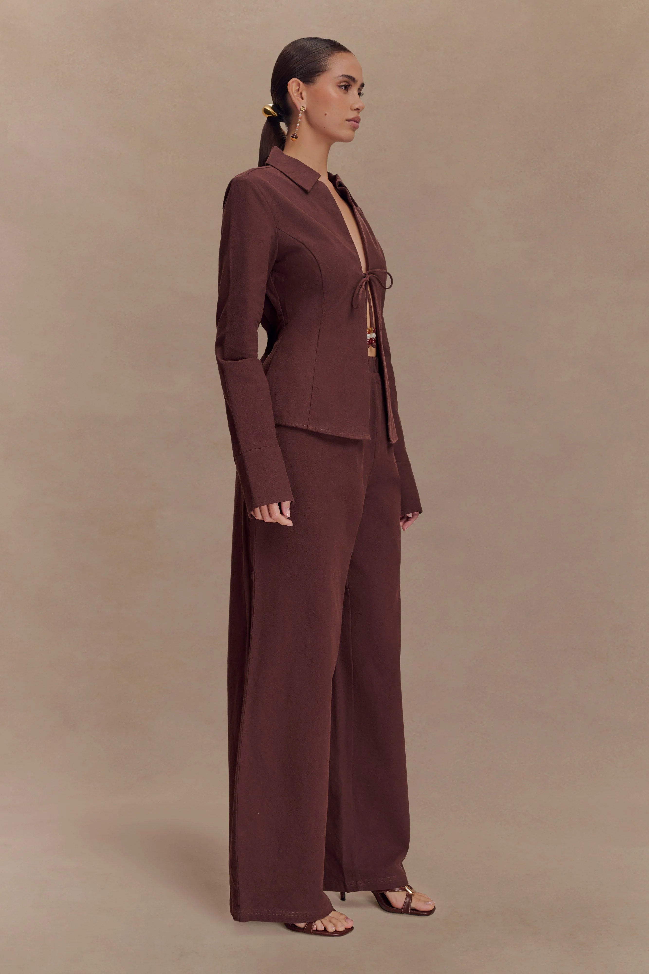 Annalee Cotton Beaded Tie Shirt - Dark Espresso