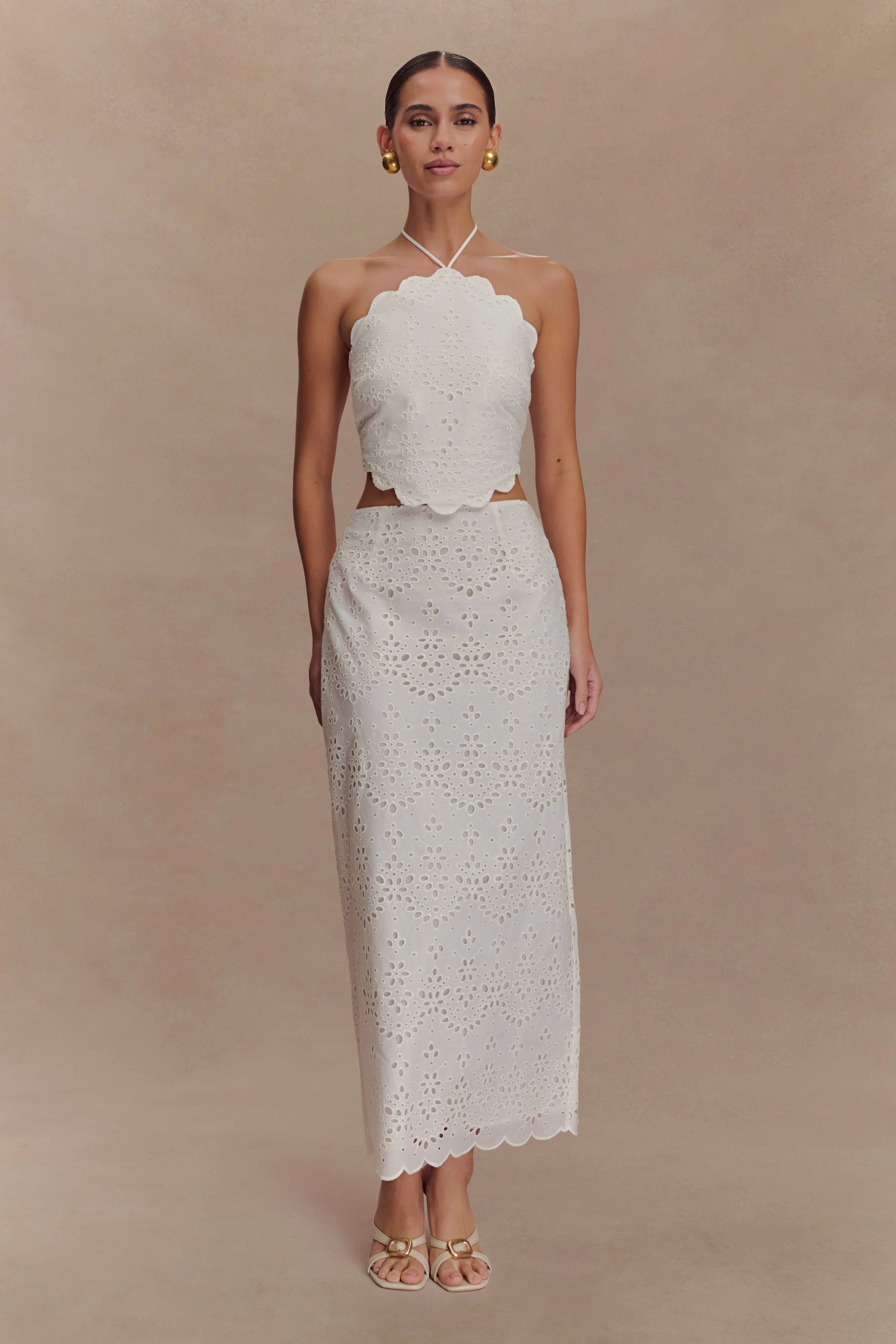 Kensley Broderie Midi Skirt - White
