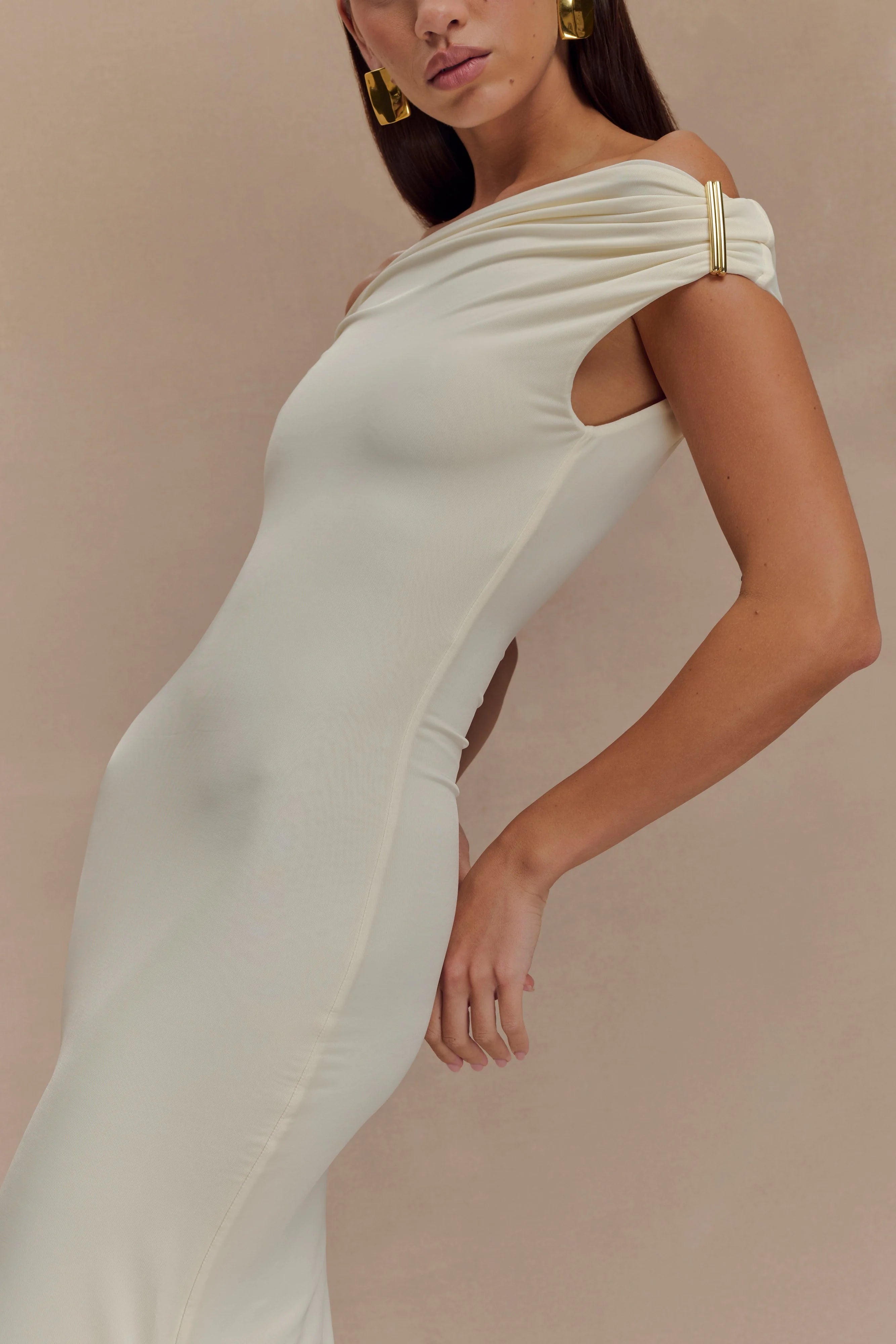 Kinsley Slinky Maxi Dress With Hardware - Ivory