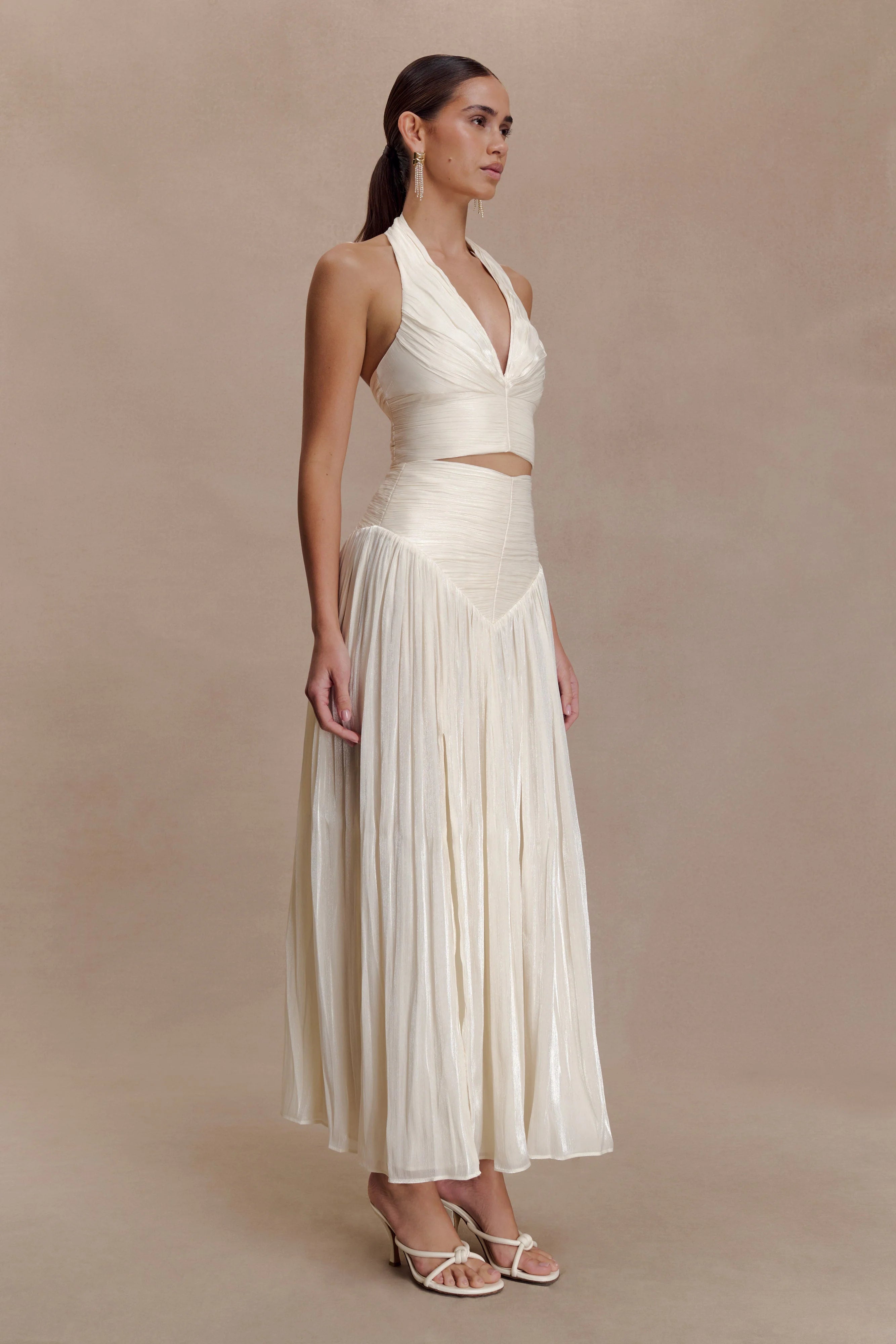 Makena Gathered Midi Skirt - Opal White