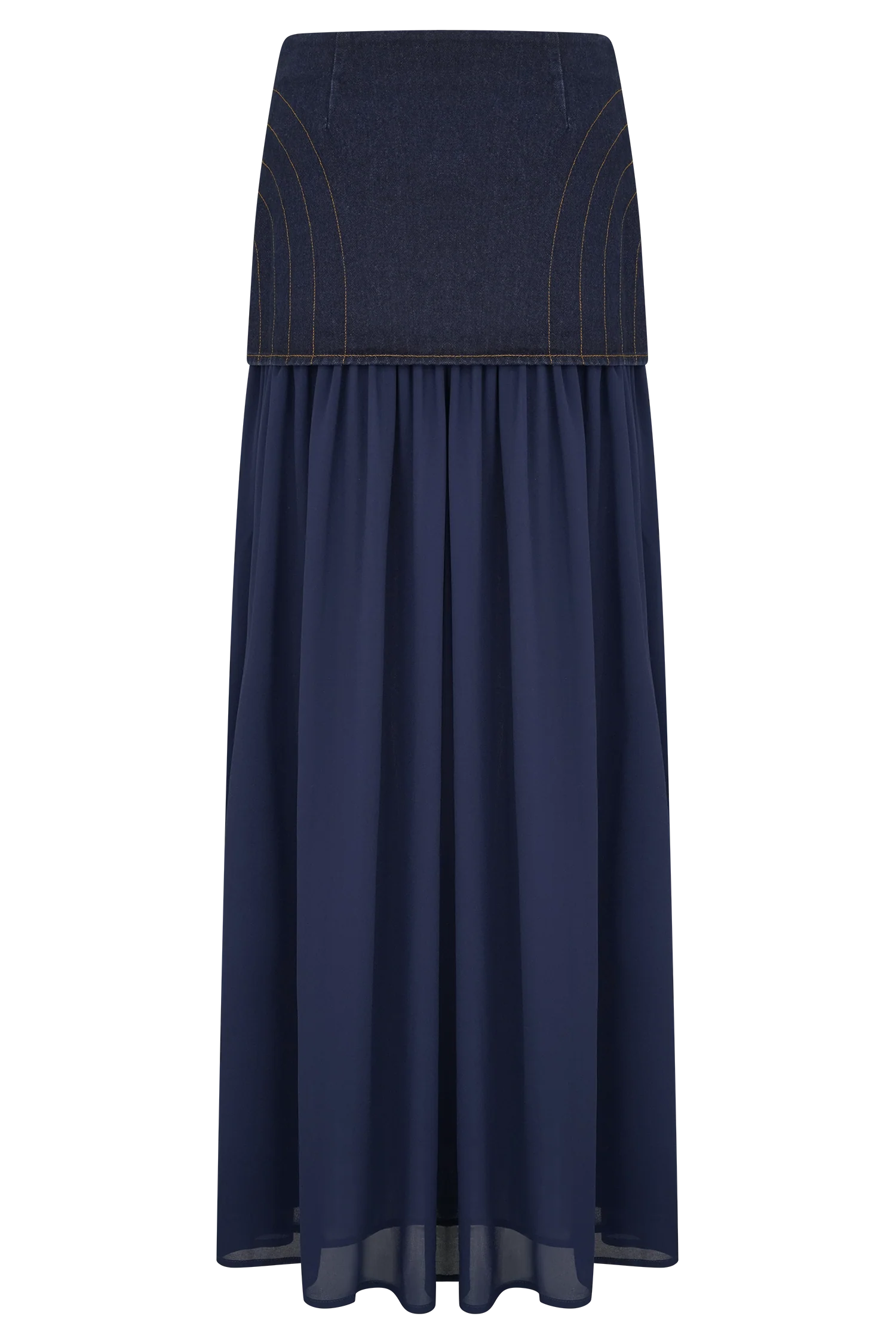 Tully Chiffon Denim Maxi Skirt - Indigo Blue