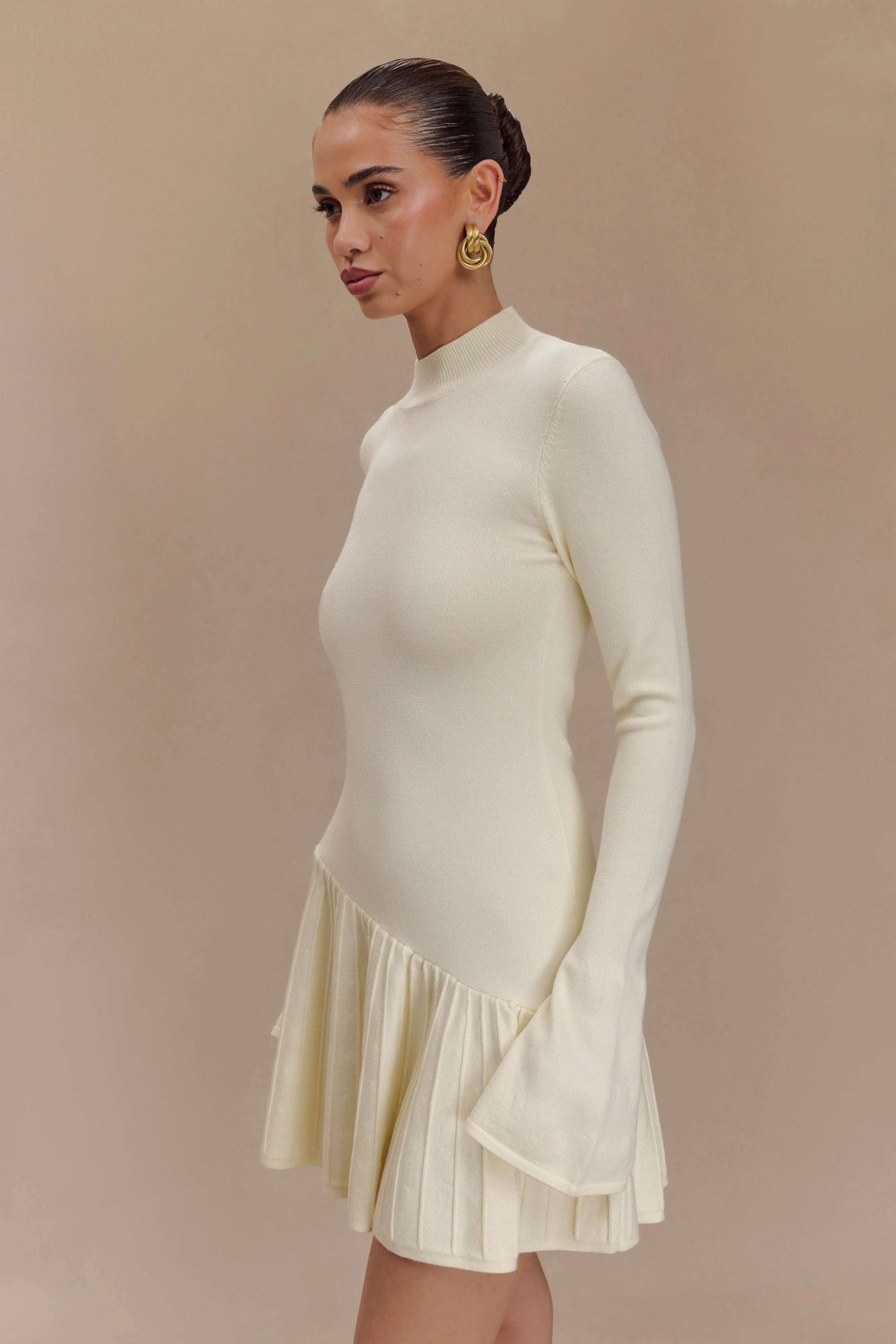 Blair Knit Mini Dress With Pleats - Ivory