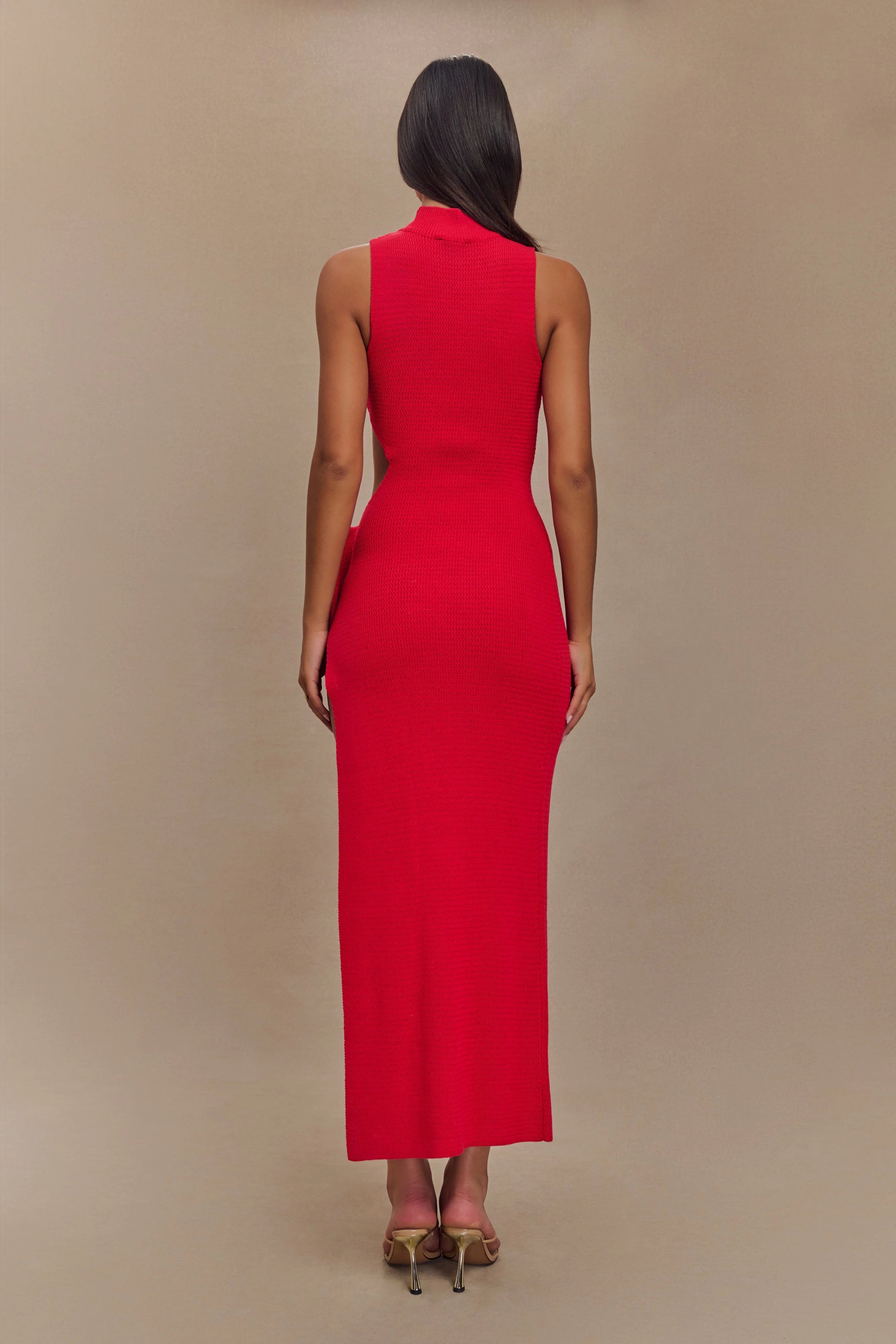 Stephanie Cut Out Knit Maxi Dress - Red