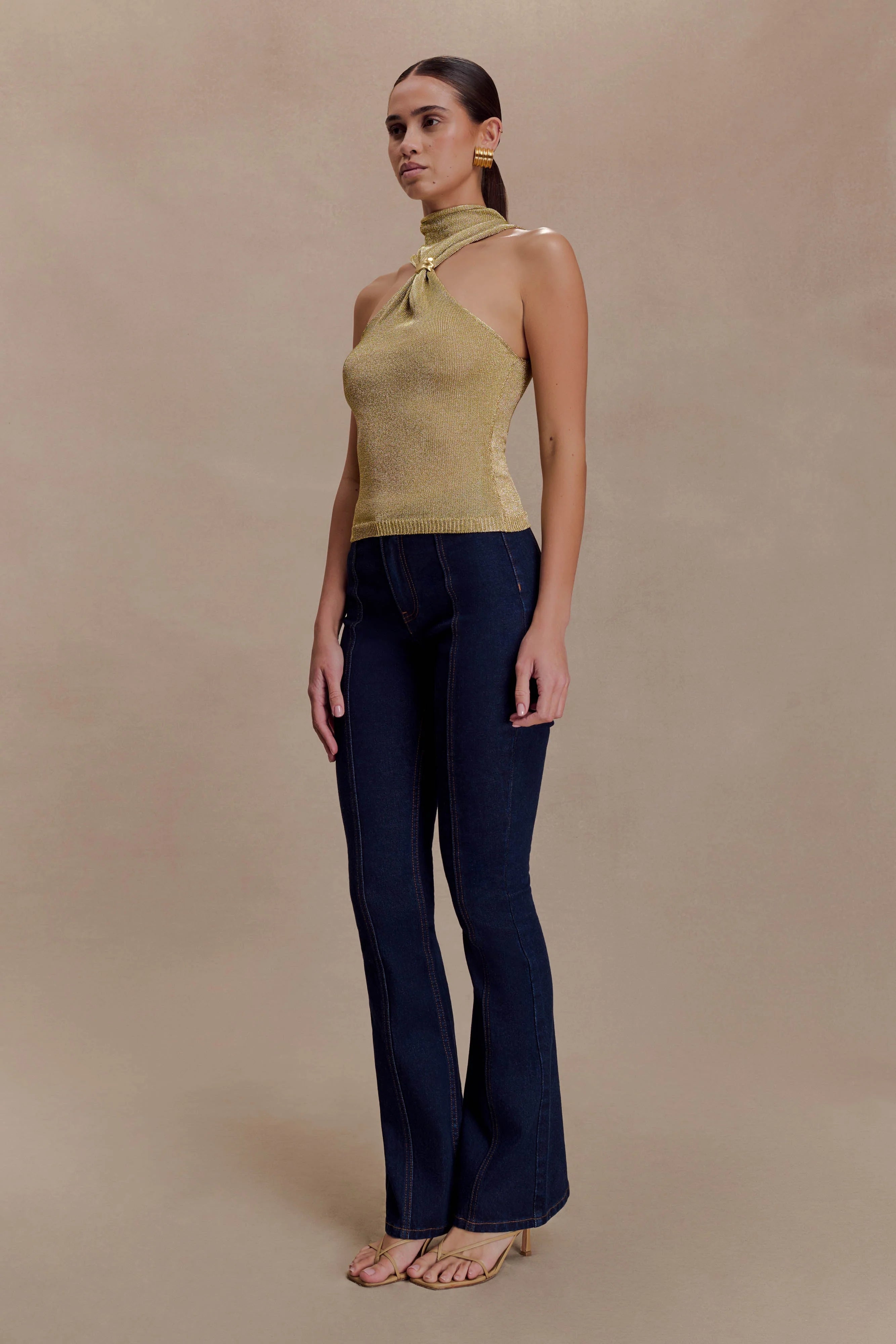 Nikki Lurex Top With Hardware - Gold