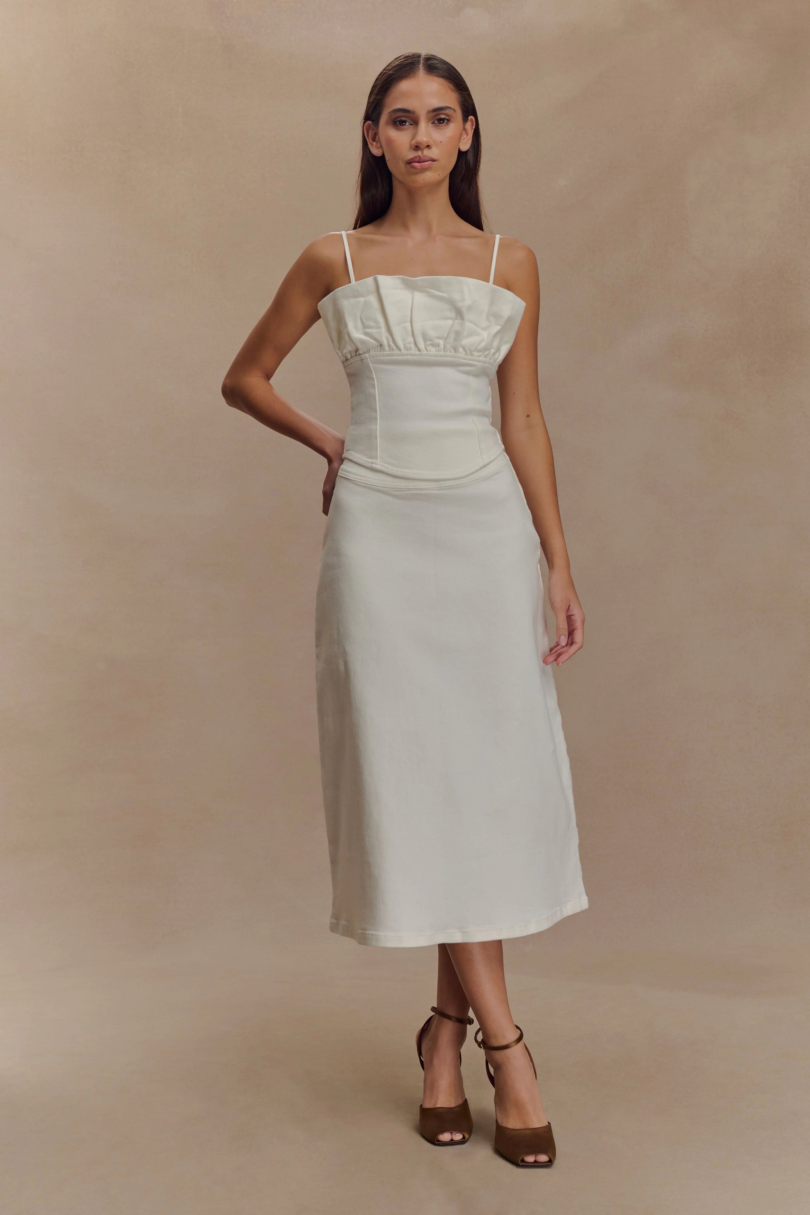 Cecilia Denim A-Line Midi Skirt - White