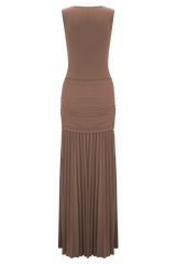 Dania Cowl Neck Slinky Maxi Dress - Mocha Mousse