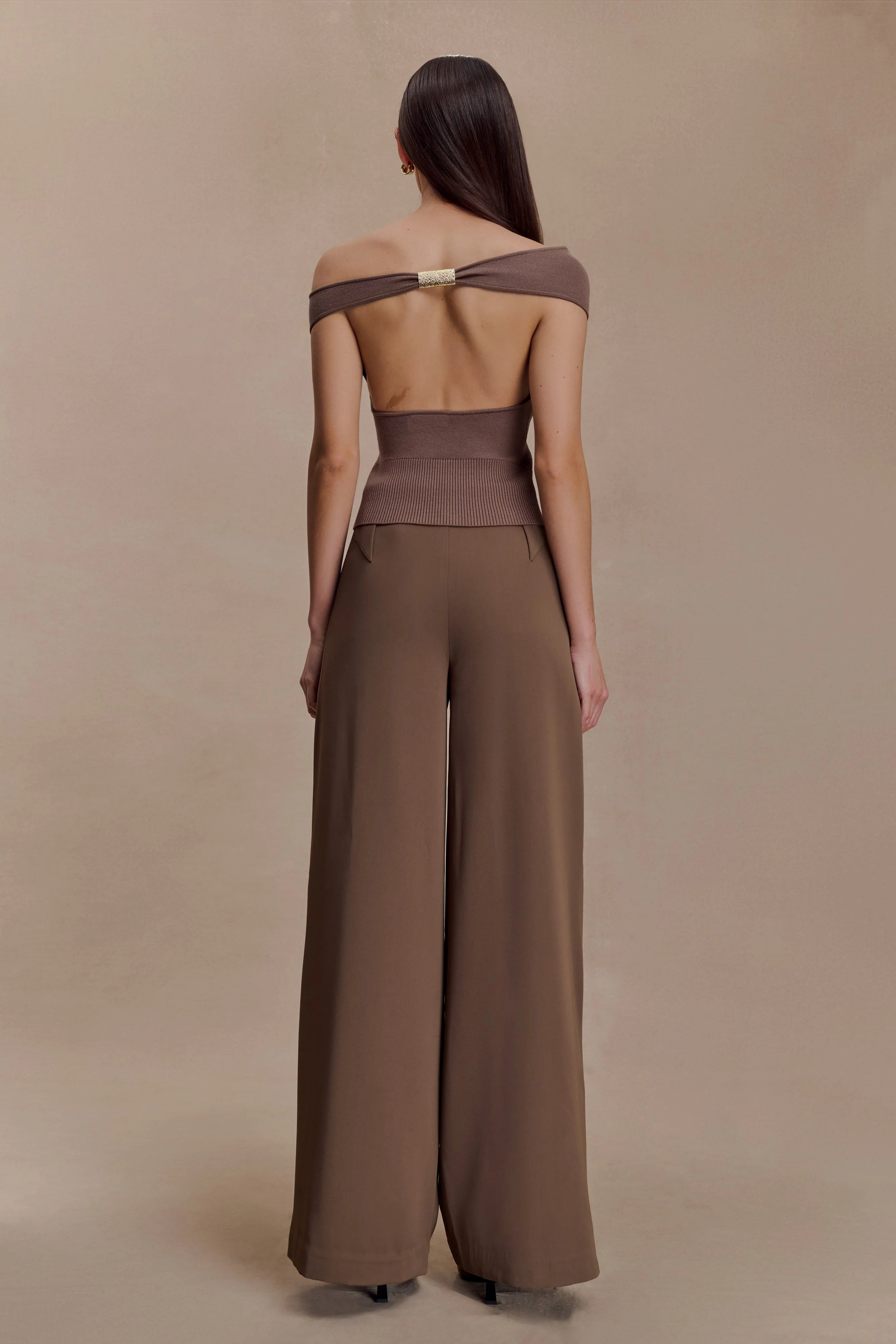 Carley Off Shoulder Knit Top - Cacao Brown