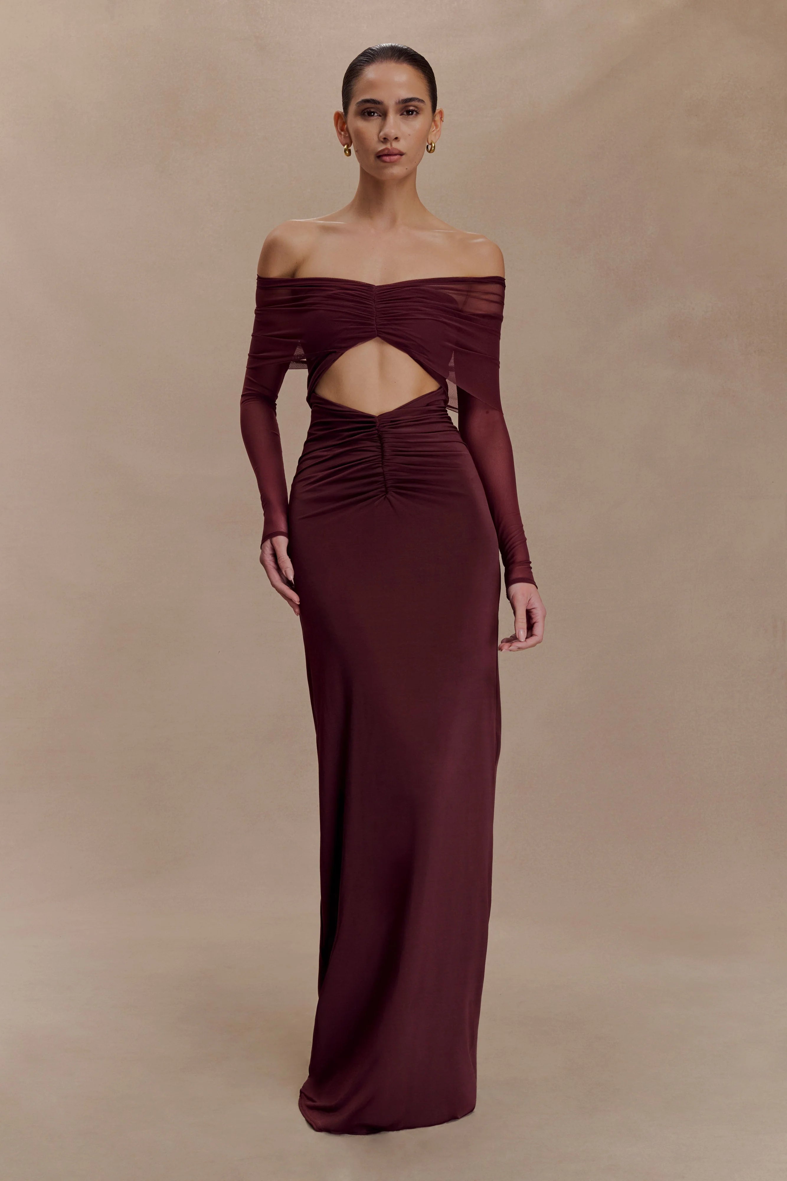 Rafaella Slinky And Mesh Maxi Dress - Mahogany