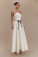 Penny Strapless Contrast Midi Dress - Ivory & Burgundy
