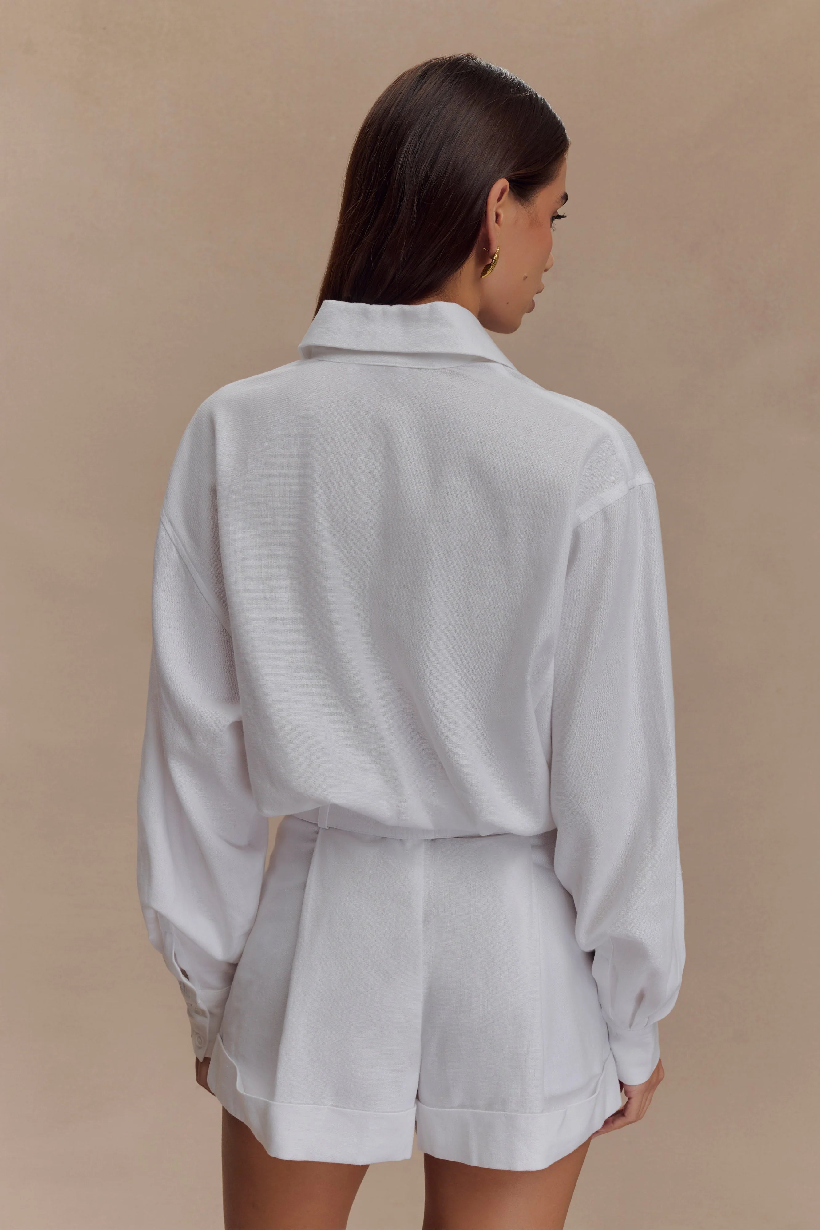 Adia Linen Belted Playsuit - White