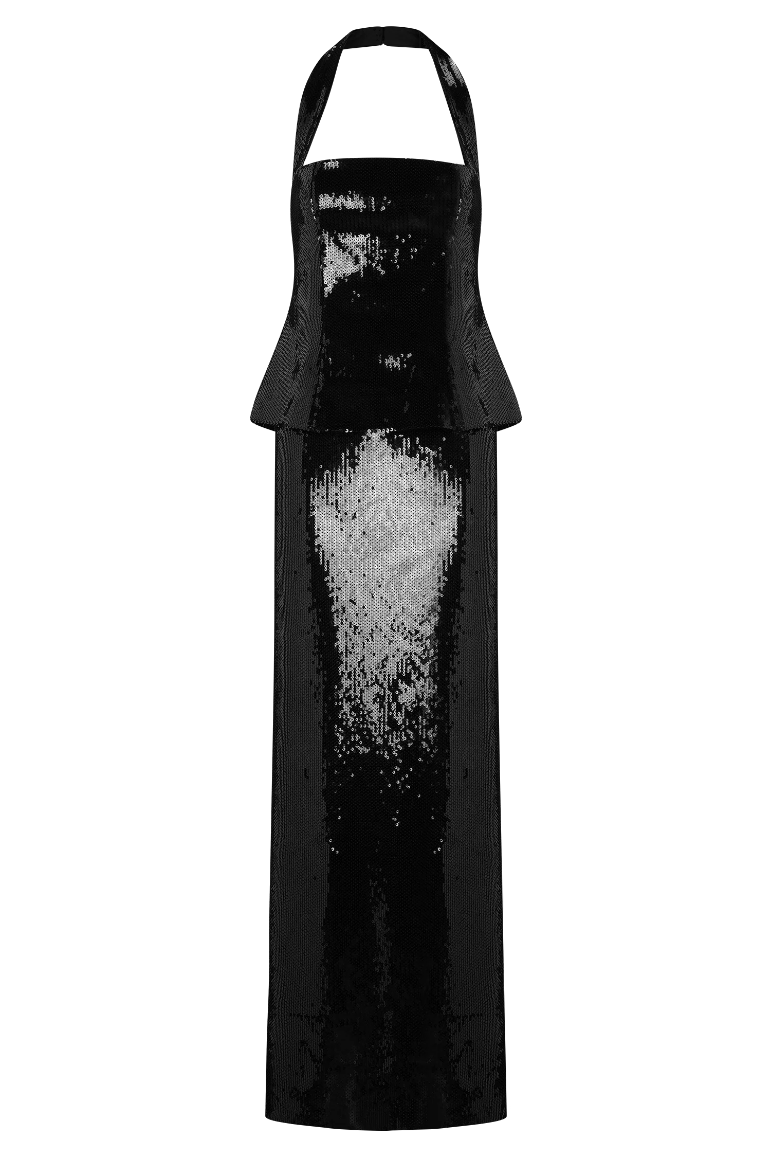 Bertie Sequin Peplum Halter Maxi Dress - Black