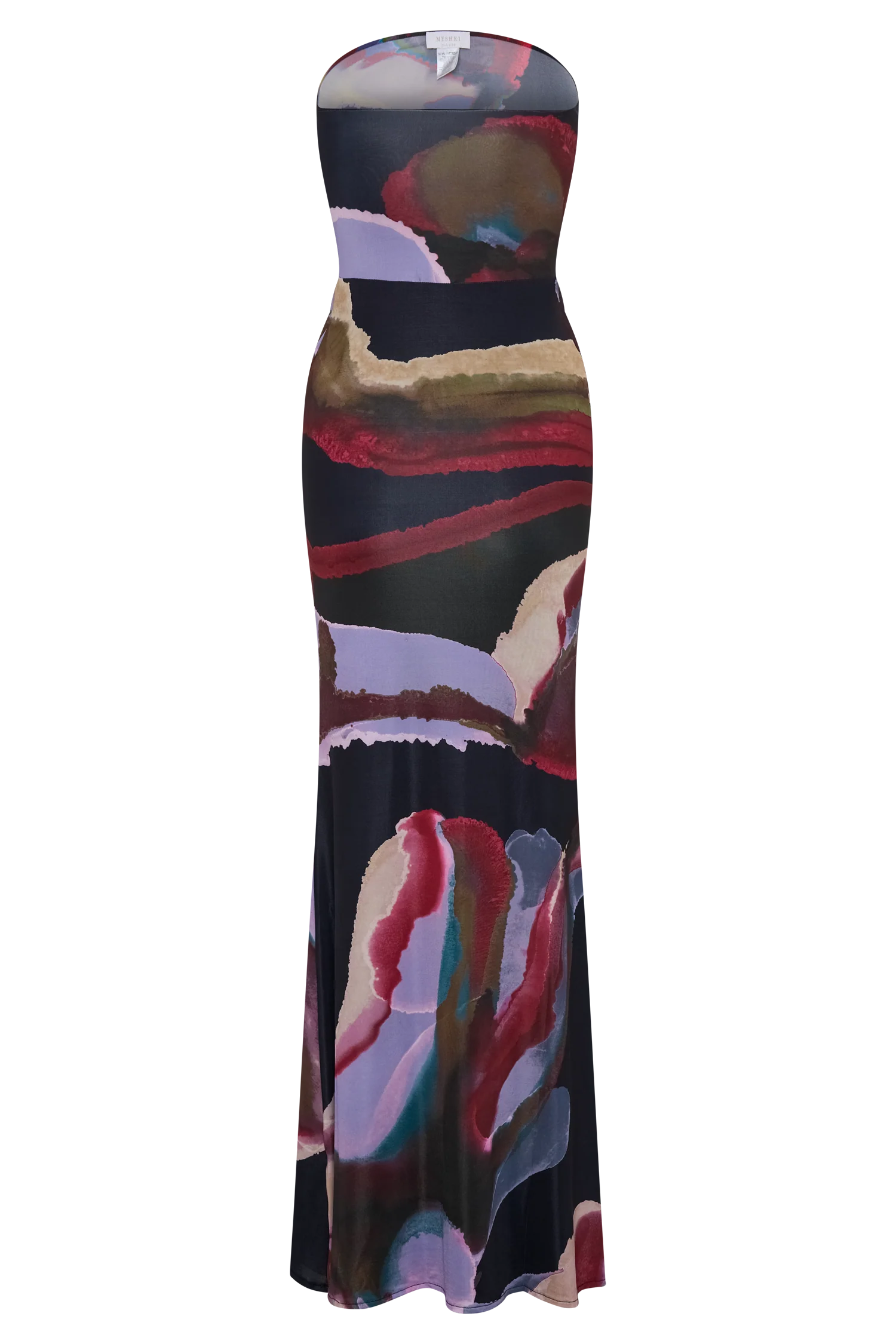 Madison Strapless Slinky Maxi Dress - Multi Fluid Reverie Print