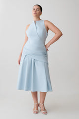 Emily Wrapped Waist Midi Dress - Sky Blue