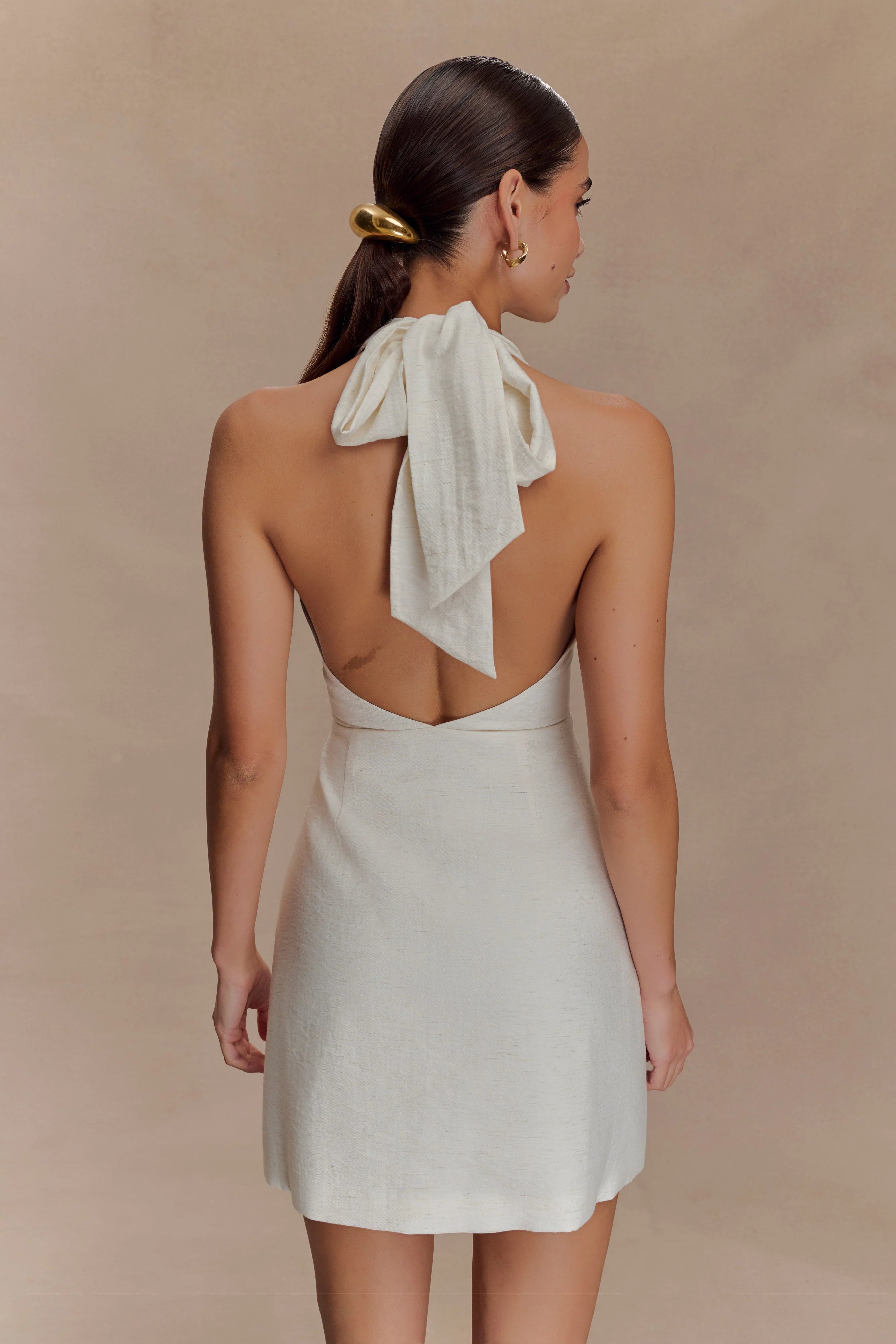 Anya Linen Halter Mini Dress - Oat Marle