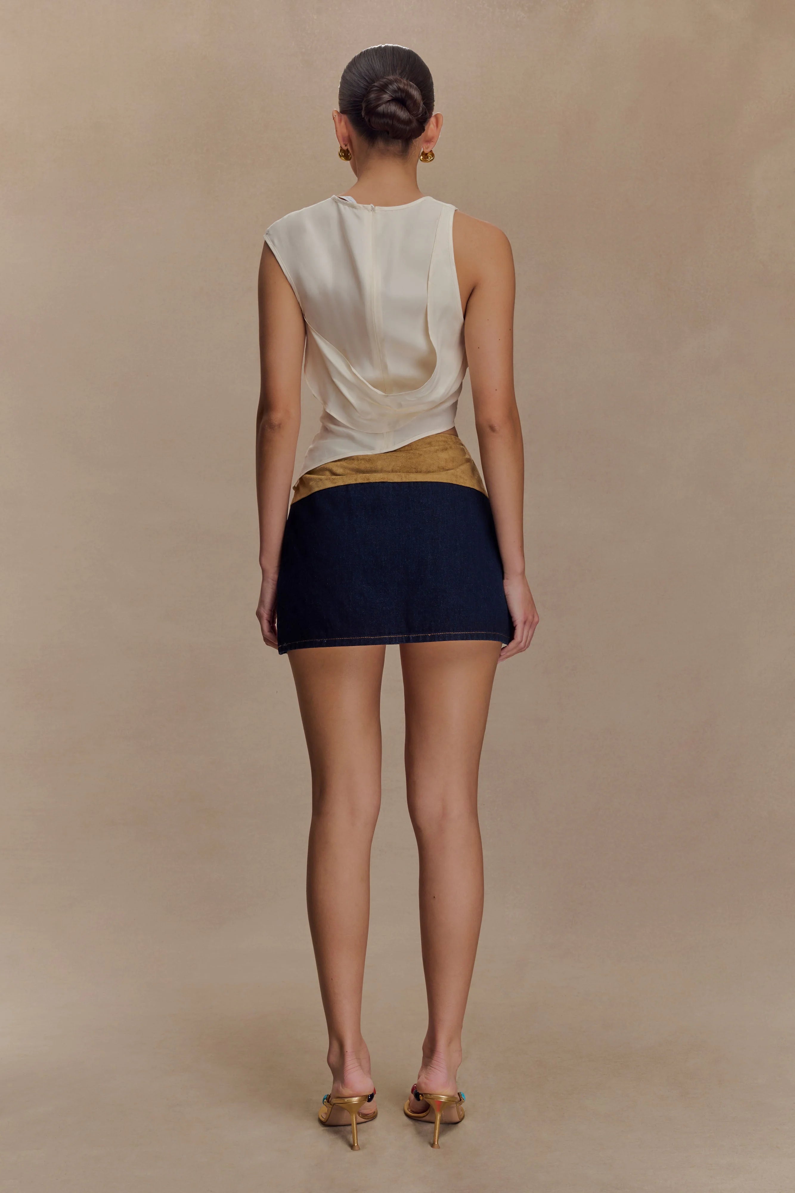 Miranda Faux Suede Belted Denim Mini Skirt - Indigo Blue