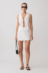 Tessa Broderie Tie Front Sleeveless Top - White