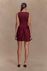 Sharon Scuba Jersey Mini Dress - Wine